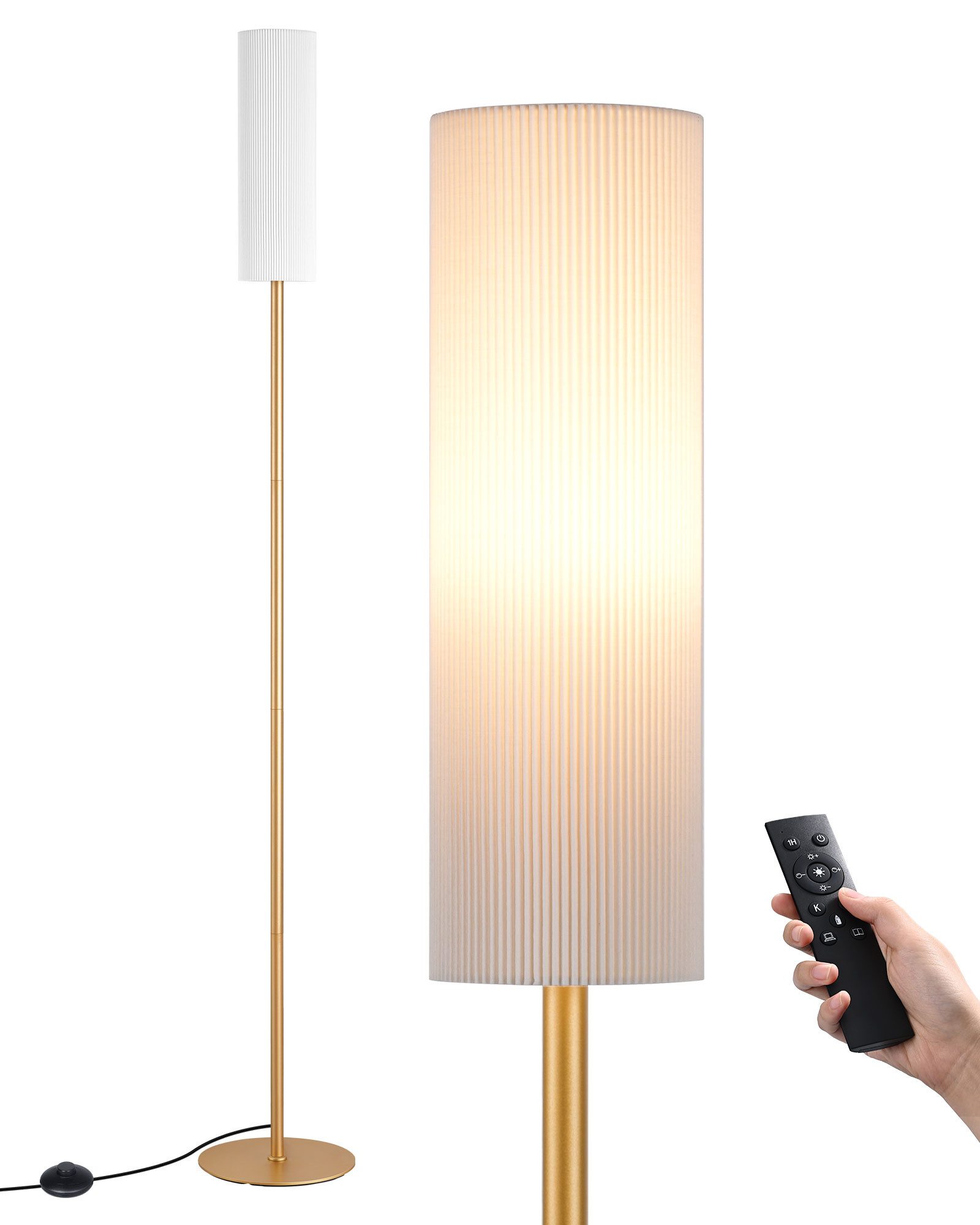 EDISHINE Stehlampe Wohnzimmer, LED wechselbar, warmweiß bis kaltweiß dimmbar, Stehlampe 165cm mit Fernbedienung