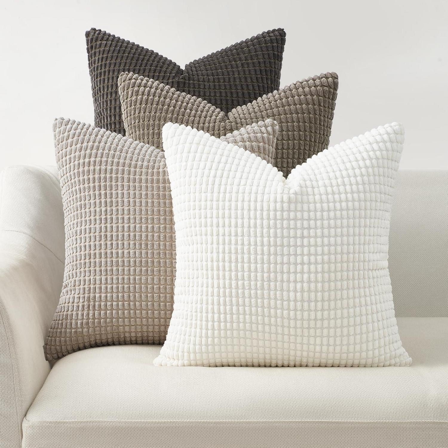 LuxusKollektion Kissenbezüge Kissenbezüge Herbst Kord Streifen 40x40cm Grau 4er-Set, (4 Stück)