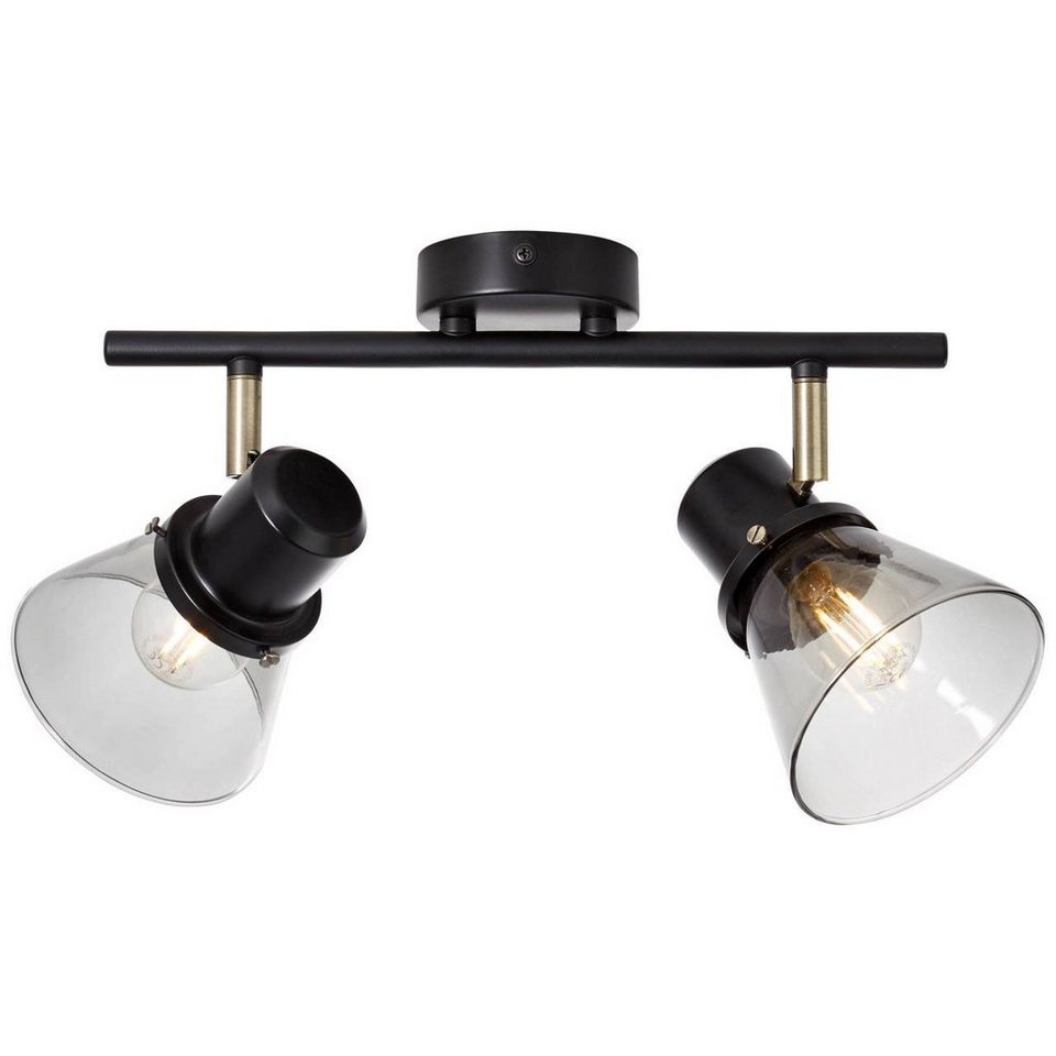 Brilliant Deckenleuchte Ronald, Lampe Ronald Spotrohr 2flg schwarz/antik  messing/Rauchglas 2x D45, E