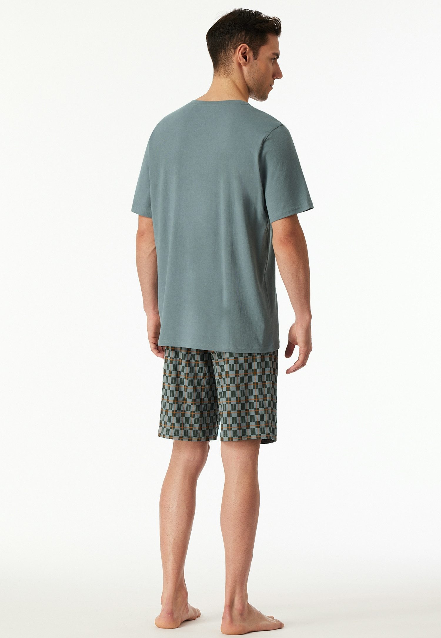 Schiesser Pyjama Casual Essentials (2 tlg., 0) mit unifarbenem Oberteil und gemusterter Hose