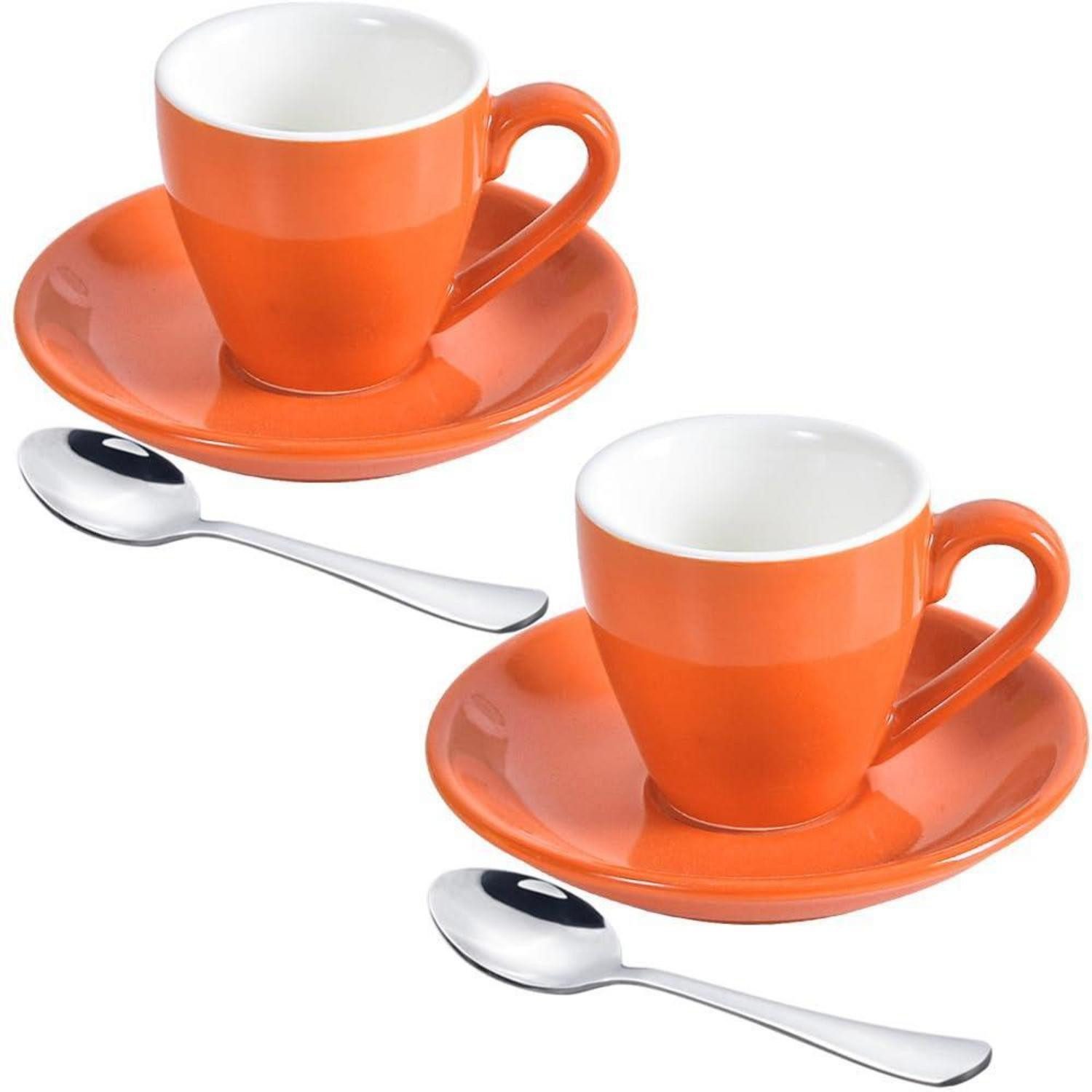 LuxusKollektion Espressotasse Espressotassen Set 2tlg 80ml Orange Porzellan, Keramik
