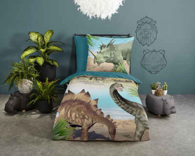 Bettwäsche »Dinosaurier Dino T-Rex dunkel grün pastell«, soma, Baumolle, 2 teilig, Bettbezug Kopfkissenbezug Set kuschelig weich hochwertig
