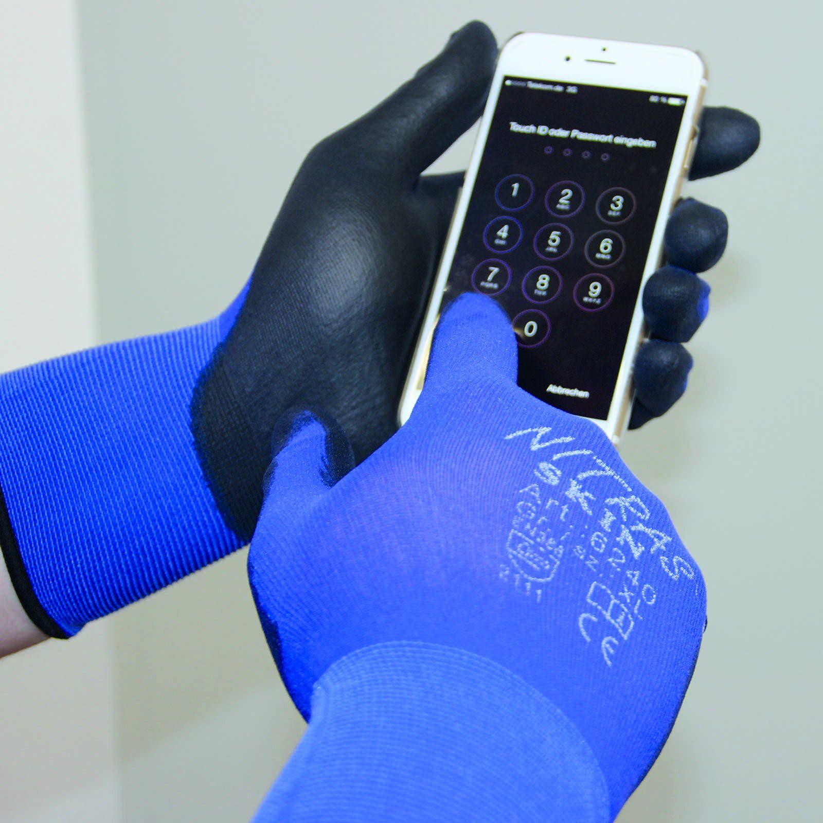 Nitras Nitril-Handschuhe NITRAS 6240 Skin (Spar-Set) PU-Beschichtung 12 Nylon-Strickhandschuhe, Paar schwarz/blau 