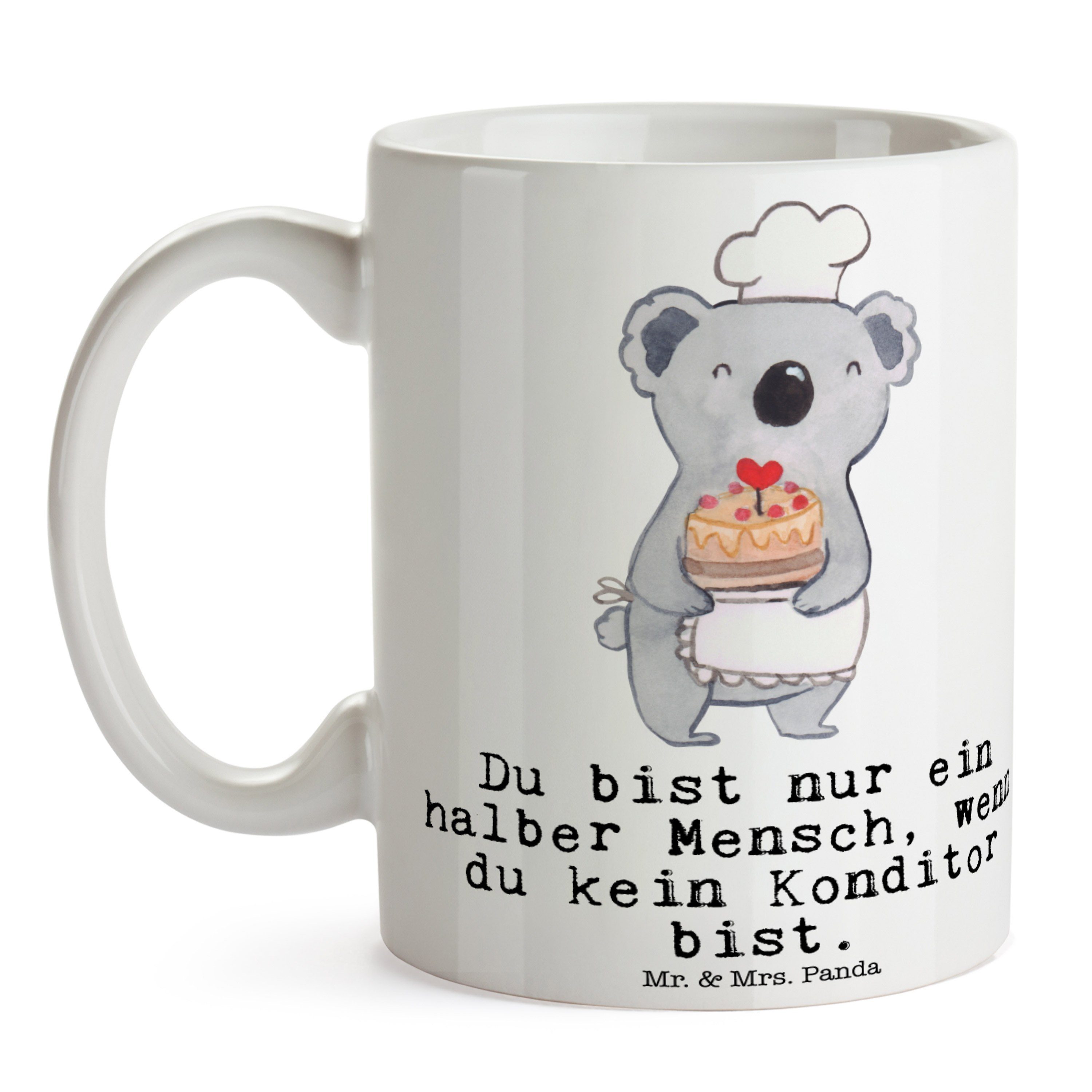 Mr. Konditor mit & Herz Dankeschön, Panda Mrs. Ausbil, - Weiß Tasse Geschenk, Kaffeebecher, Keramik -