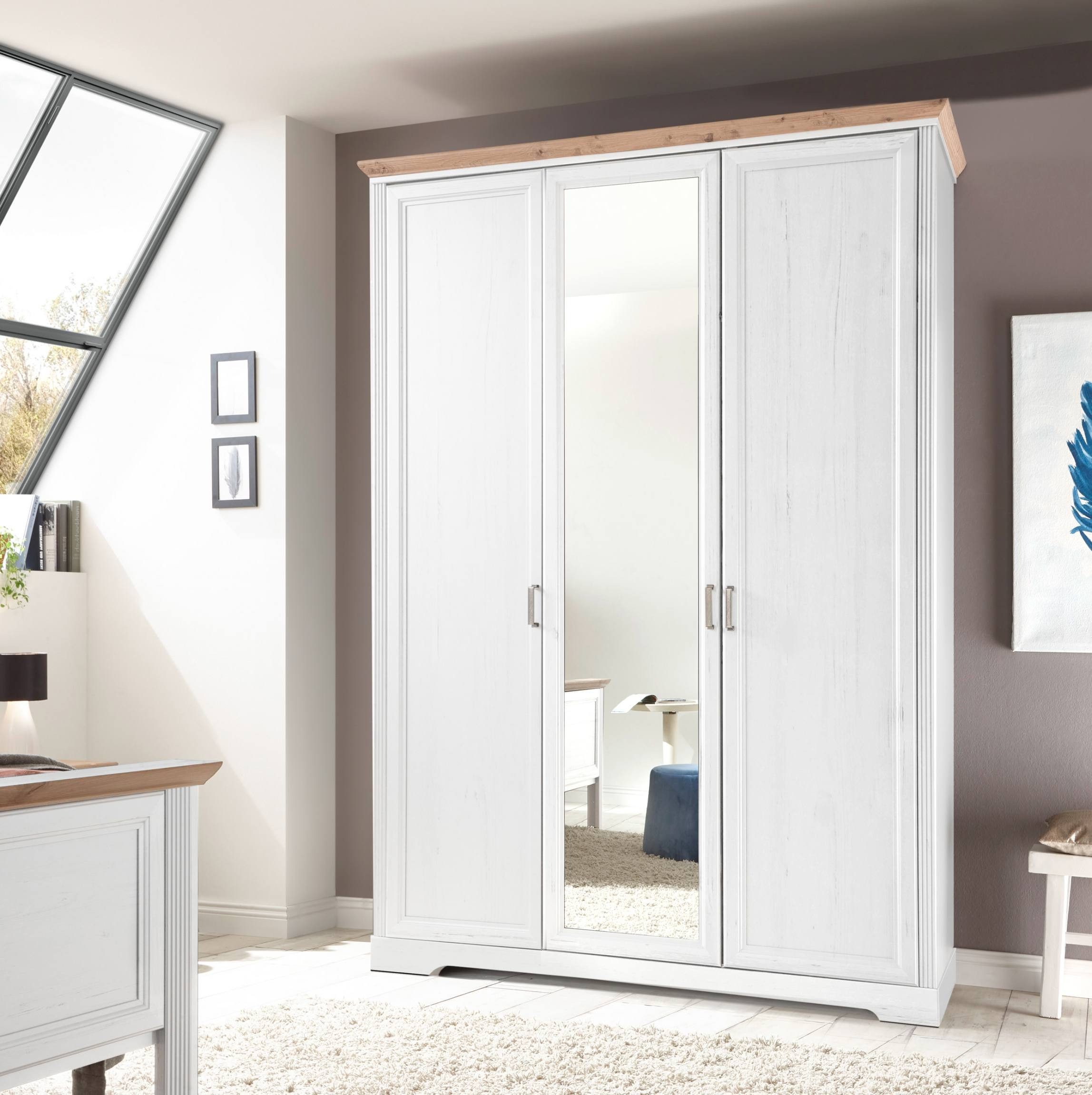 Schlafkontor Kleiderschrank Kleiderschrank JASMIN mit 3 Türen Pinie weiß Nachbildung