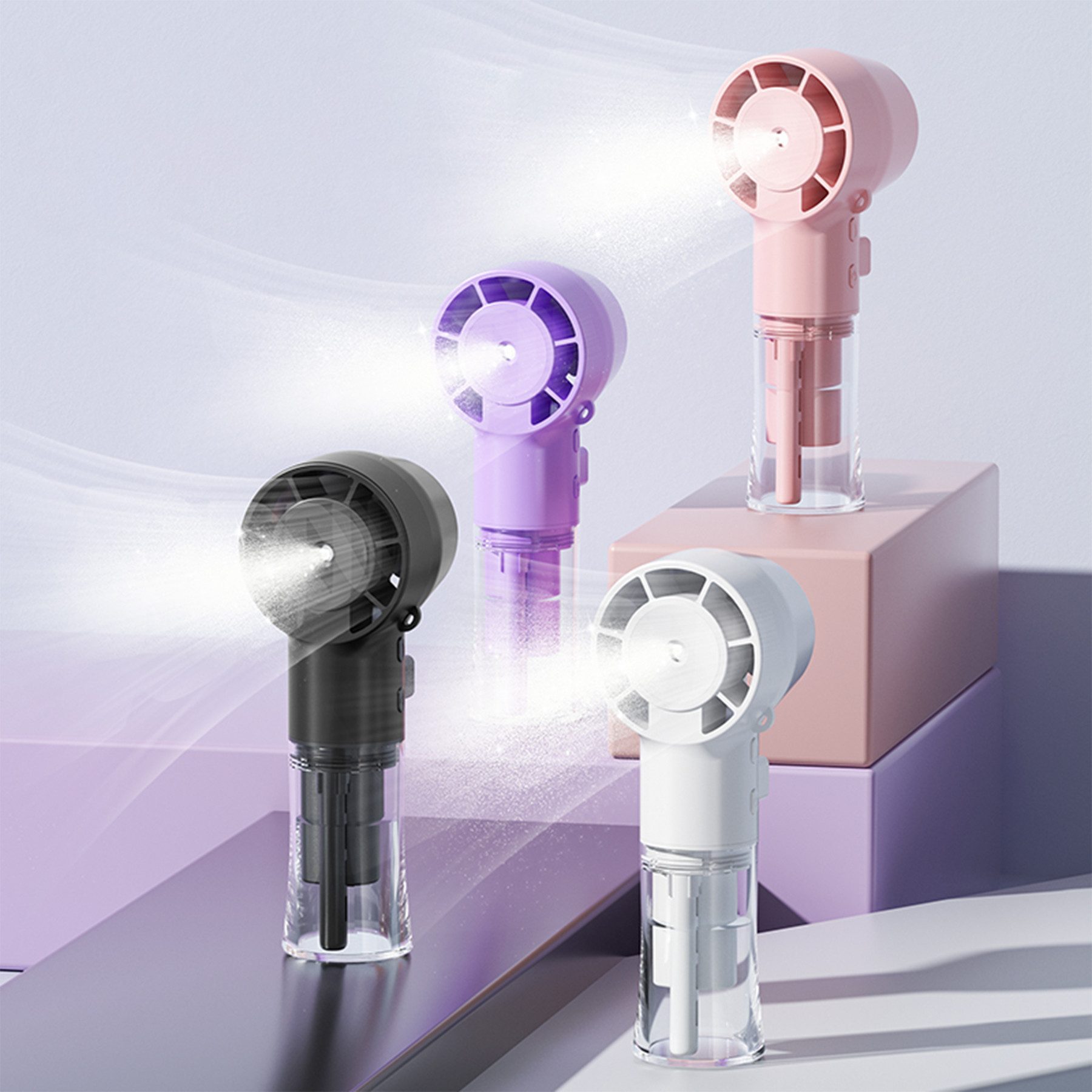 Senmudi Mini USB-Ventilator Handventilator Tragbar,Mini Ventilator,Mini Tischventilator 1200MAH, 4 Geschwindigkeiten mit Wassernebel,für Reisen,Büro,Draußen, Zuhause