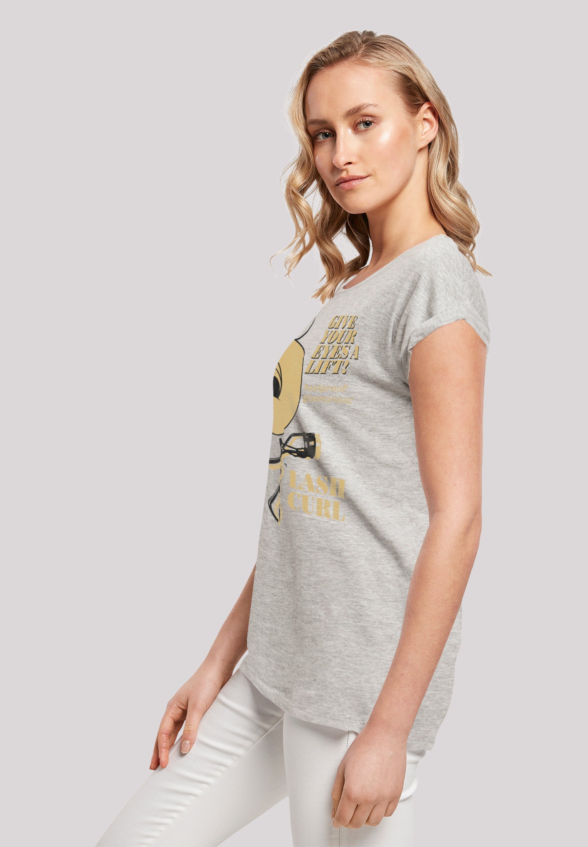 F4NT4STIC Kurzarmshirt Damen heathergrey Ladies Extended Shoulder with Lash (1-tlg) Curls Tweety Tee