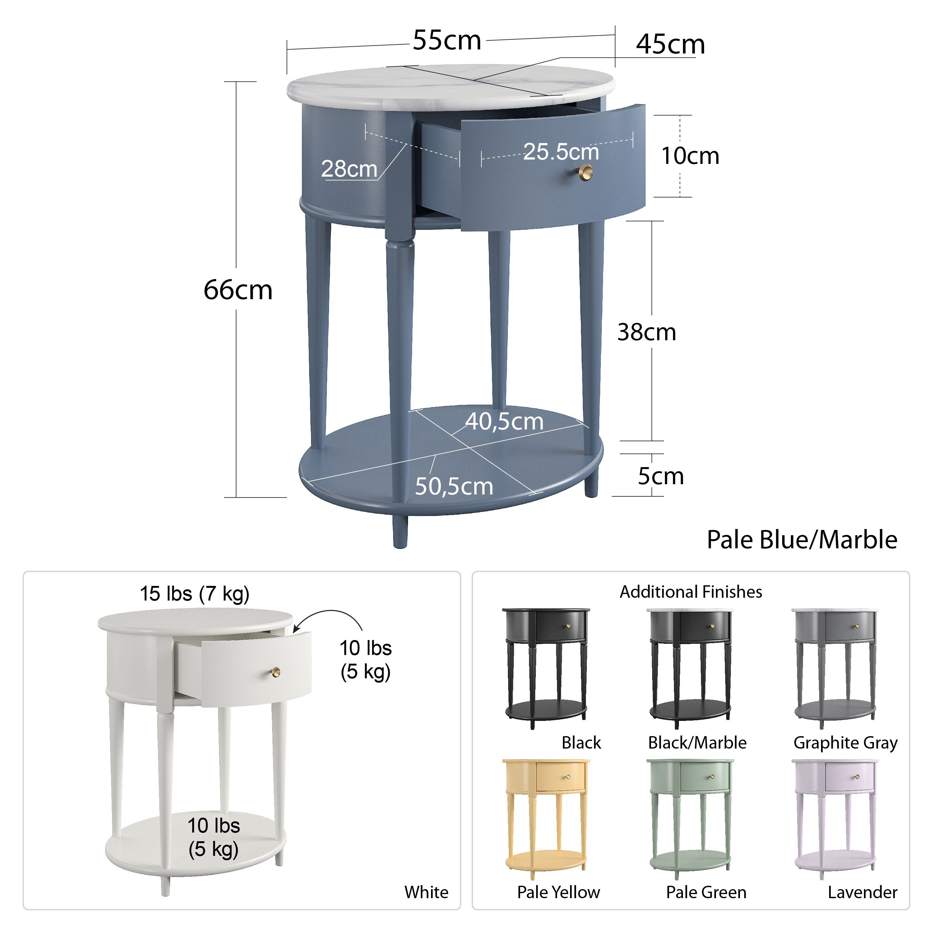 loft24 Beistelltisch Jada, Nachttisch, 1 Schublade, Wohnzimmertisch rund, L günstig online kaufen