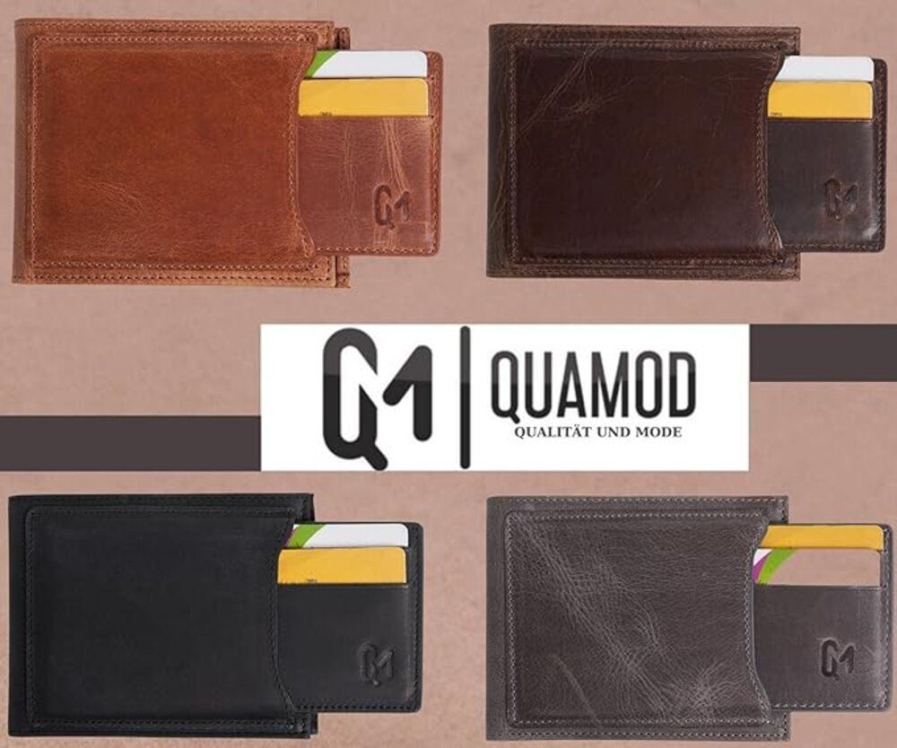 QUAMOD Geldbörse Braun mit Herren Geldbörse RFID Echtleder Geschenkbox für Männer Schutz