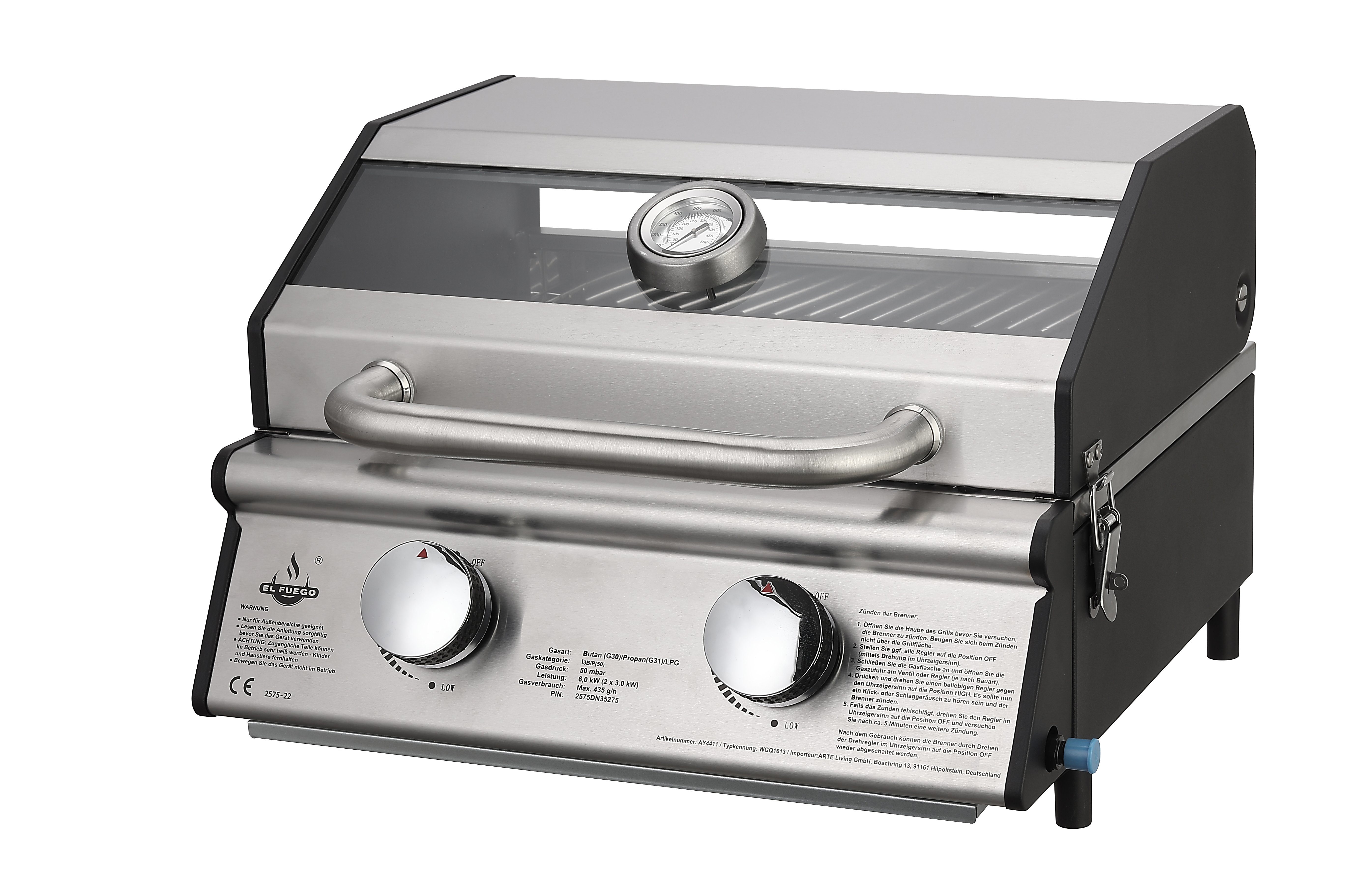 El Fuego Camping-Gasgrill AY4411, AY4411 Edelstahl-Gasgrill "Jesolo"