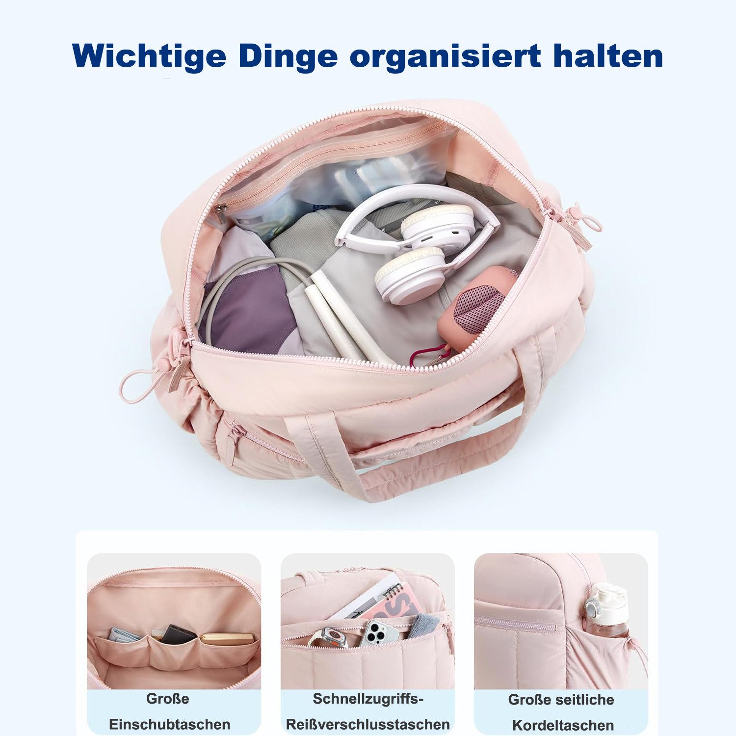 nsihing Reisetasche Damen Sporttasche, Wasserabweisende Weekender Reisetasche, Handgepäck (1-tlg), Fitness-Tasche mit Nasstasche für Schwimmen und Sauna