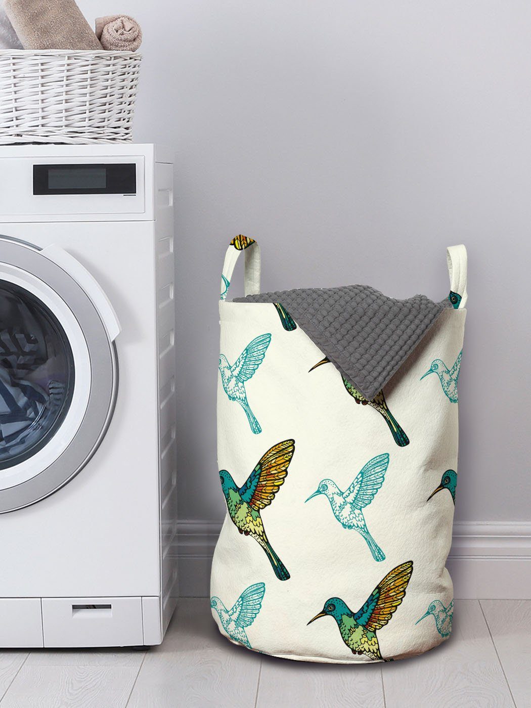 Kordelzugverschluss Griffen Kolibris für Vogel Bunte mit Waschsalons, Wäschekorb Wäschesäckchen Abakuhaus