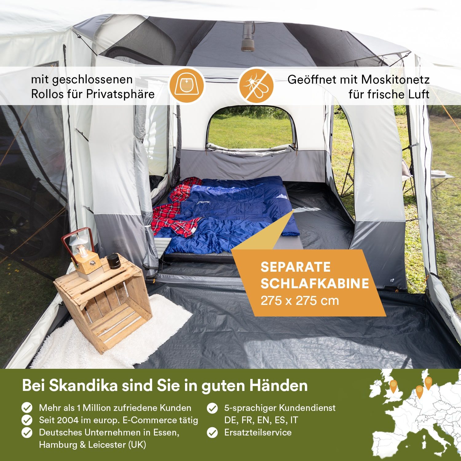 Skandika Buszelt Heckzelt Pitea XL Cross, Freistehendes Autozelt mit Schlafkabine, Personen: 2, 2,3m Stehhöhe, wasserdicht, 3000mm Wassersäule, Vorzelt für SUV, Caddy