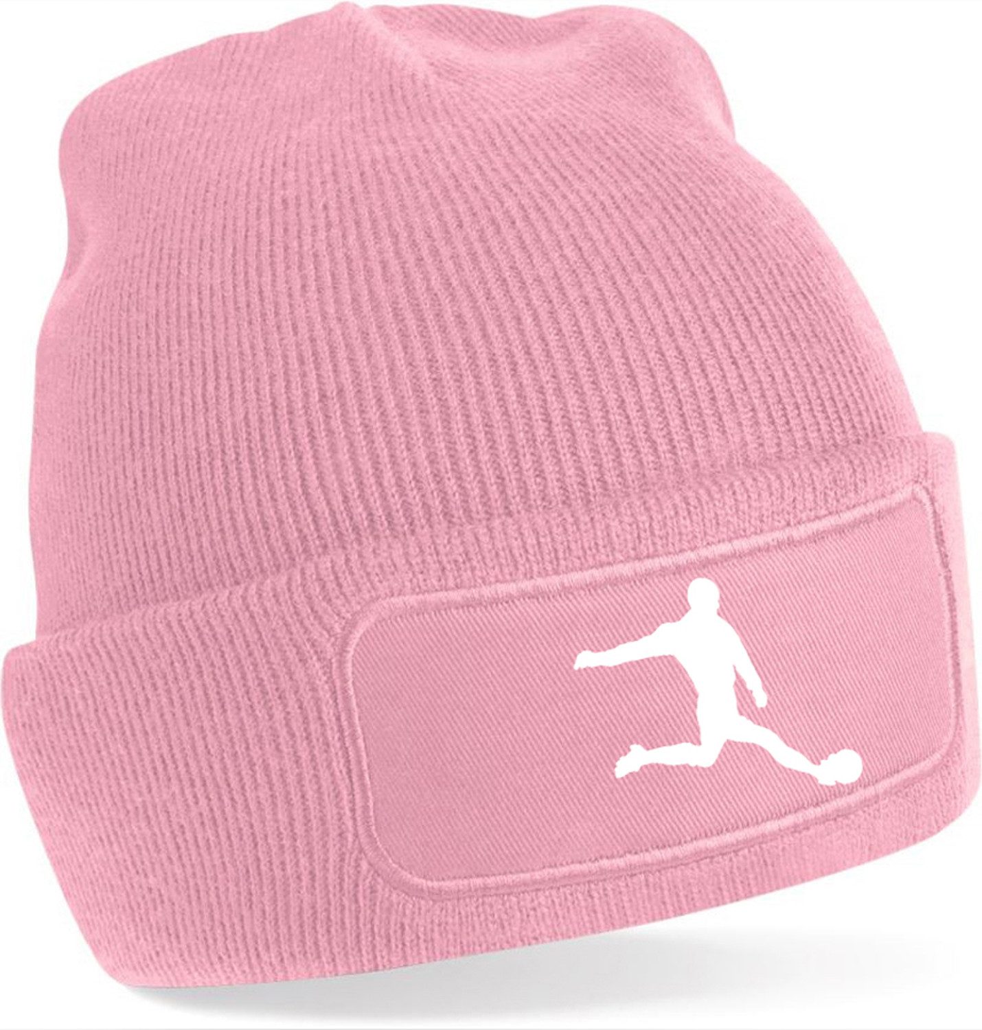 MyDesign24 Strickmütze für kalte Tage - Beanie mit Umschlag und Fussballer Silhouette Fußball Wintermütze für Männer, Frauen, Jungen und Mädchen i463