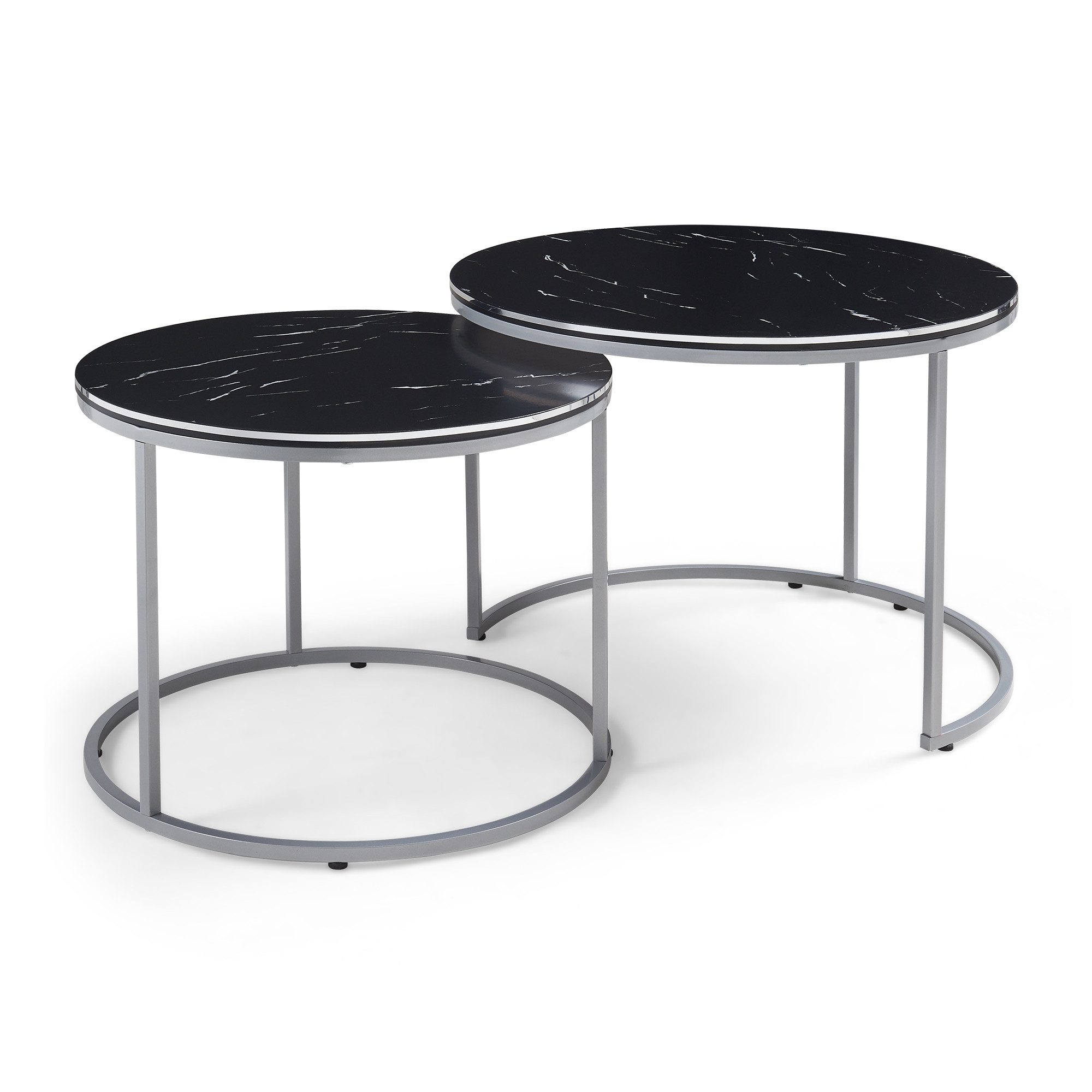 en.casa Couchtisch, »Skagen« Beistelltisch im 2er Set rund Marmor, schwarz / Silber