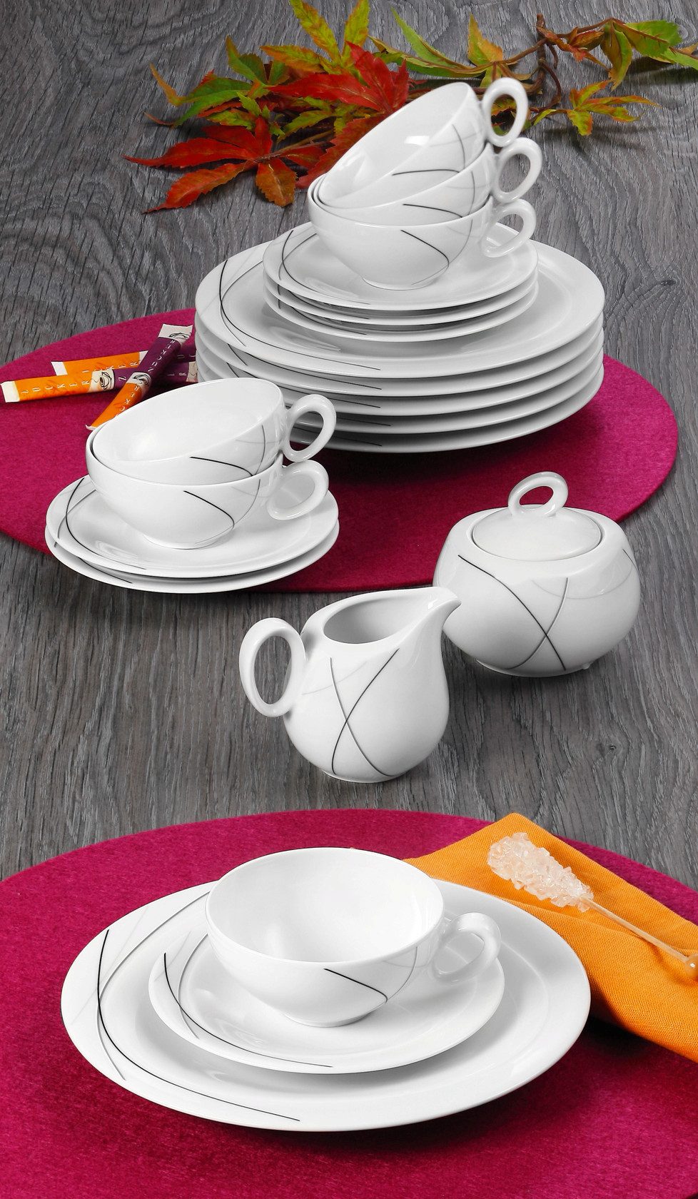 Seltmann Weiden Teeservice Geschirr-Set Trio Highline (18-tlg), 6 Personen, Porzellan, Tassen, Teller, Untertassen, Made in Germany, 18 Teile, für 6 Personen