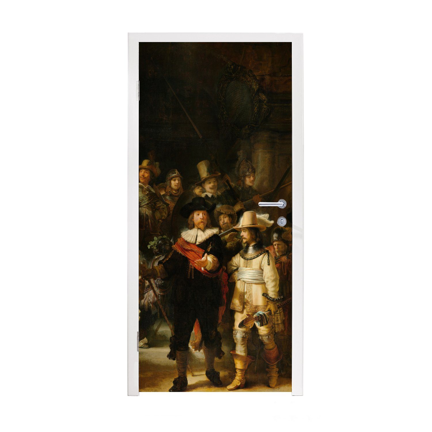 MuchoWow Türtapete Die Nachtwache - Gemälde von Rembrandt van Rijn, Matt, bedruckt, (1 St), Fototapete für Tür, Türaufkleber, 75x205 cm