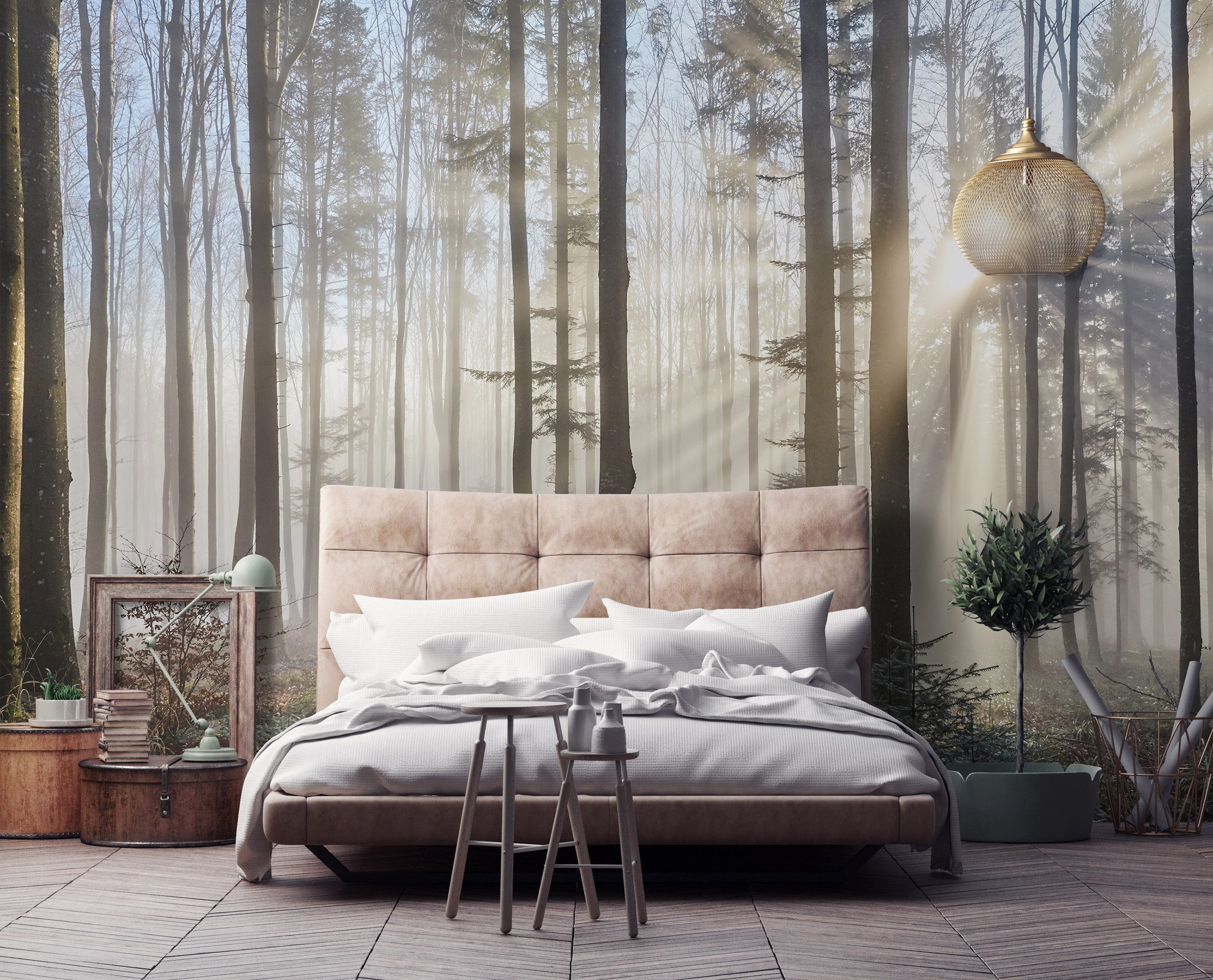 Wallarena Fototapete Wald im Nebel Natur Sonne Baum Wohnzimmer Schlafzimmer, Glatt, Wald, Tapete inklusive Kleister Vliestapete Motivtapete