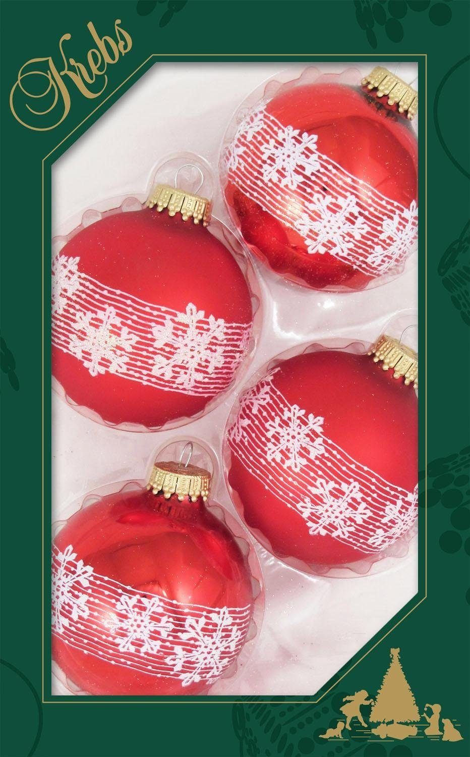 Krebs Glas Lauscha Weihnachtsbaumkugel Schneekristall, Weihnachtsdeko rot, Christbaumschmuck (4 St), Christbaumkugeln aus Glas | Weihnachtskugeln