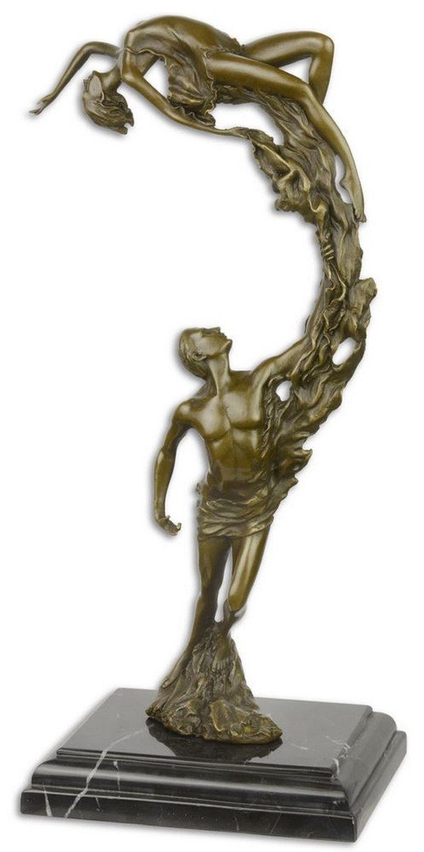 Casa Padrino Dekofigur Luxus Bronze Skulptur mit Marmorsockel Tänzer Paar Bronze / Schwarz 18,3 x 12,9 x H. 36,2 cm - Bronzefigur - Dekofigur - Deko Accessoires