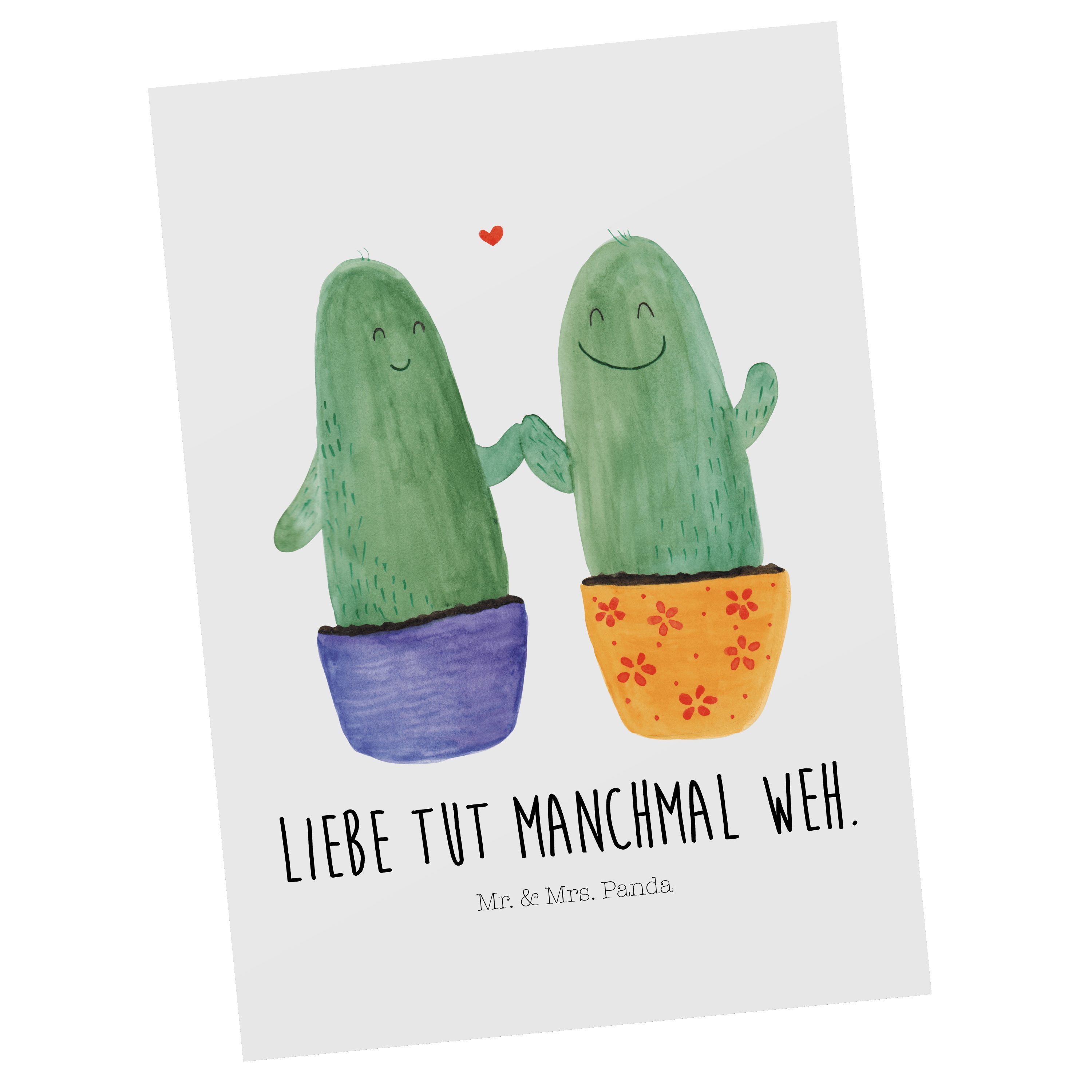 Mr. & Mrs. Panda Postkarte Kaktus Liebe - Weiß - Geschenk, Einladung, Grußkarte, Liebesbotschaft