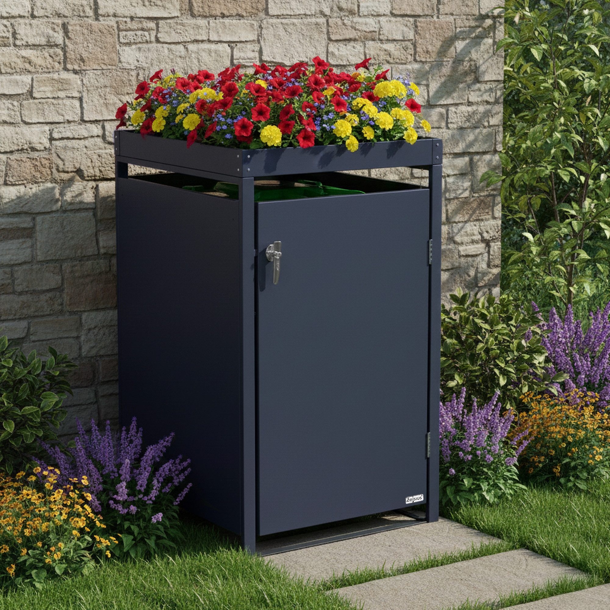 Zelsius Mülltonnenbox Mülltonnenbox mit Pflanzdach für 120 - 240 Liter Mülltonnen, Inkl. Erweiterungsmöglichkeit