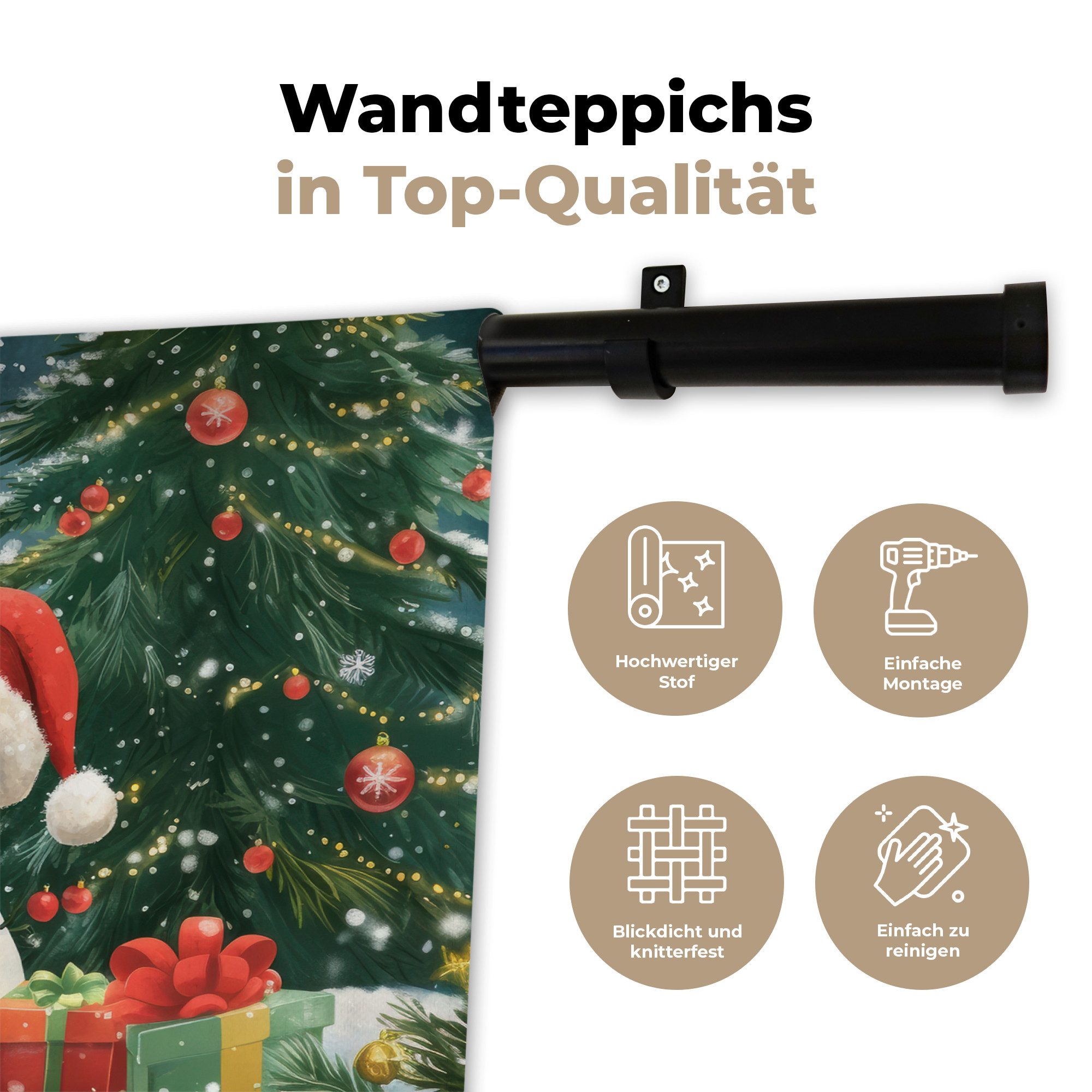 MuchoWow Wandteppich Schneemann - Weihnachtsschnee - Grün - Rot, Rechteckig, Höhe: 3 mm, Wandteppich für Wohnzimmer, Schlafzimmer, 60x40 cm