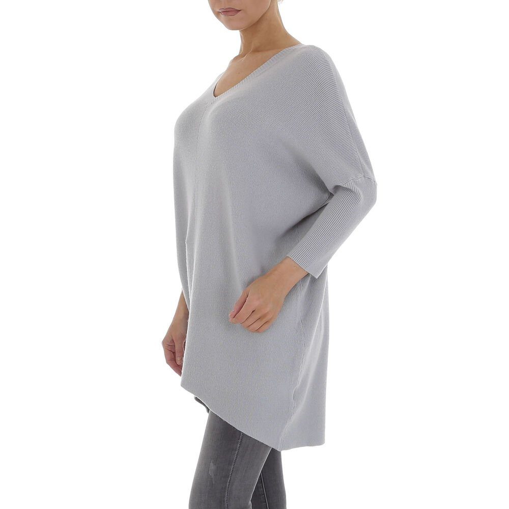 Ital-Design Strickpullover Damen Freizeit Stretch Longpullover in Grau