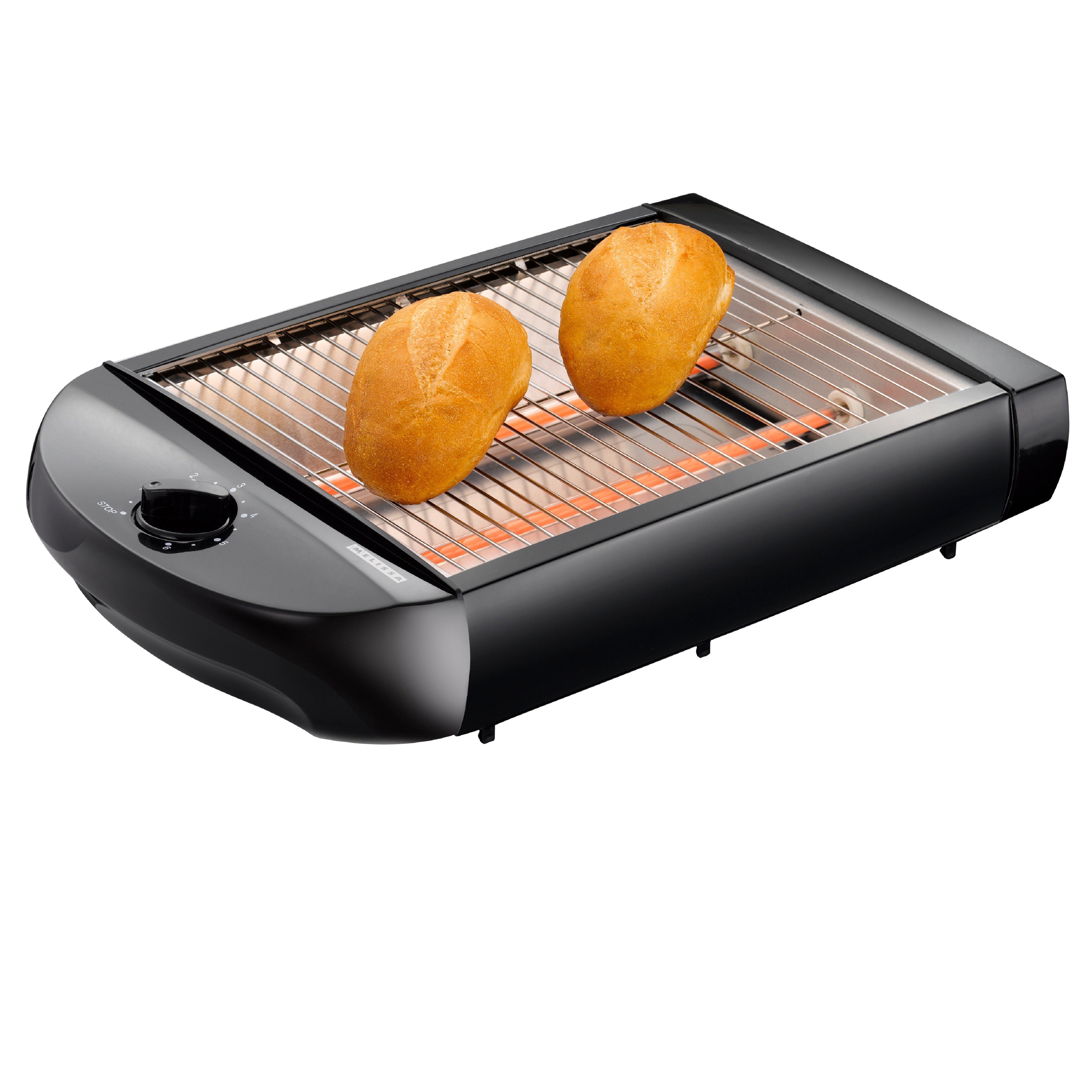 MELISSA Toaster 16140145, Flachtoaster, Krümelschublade,Timer Röstfläche inkl. Design-Modell,600W,große