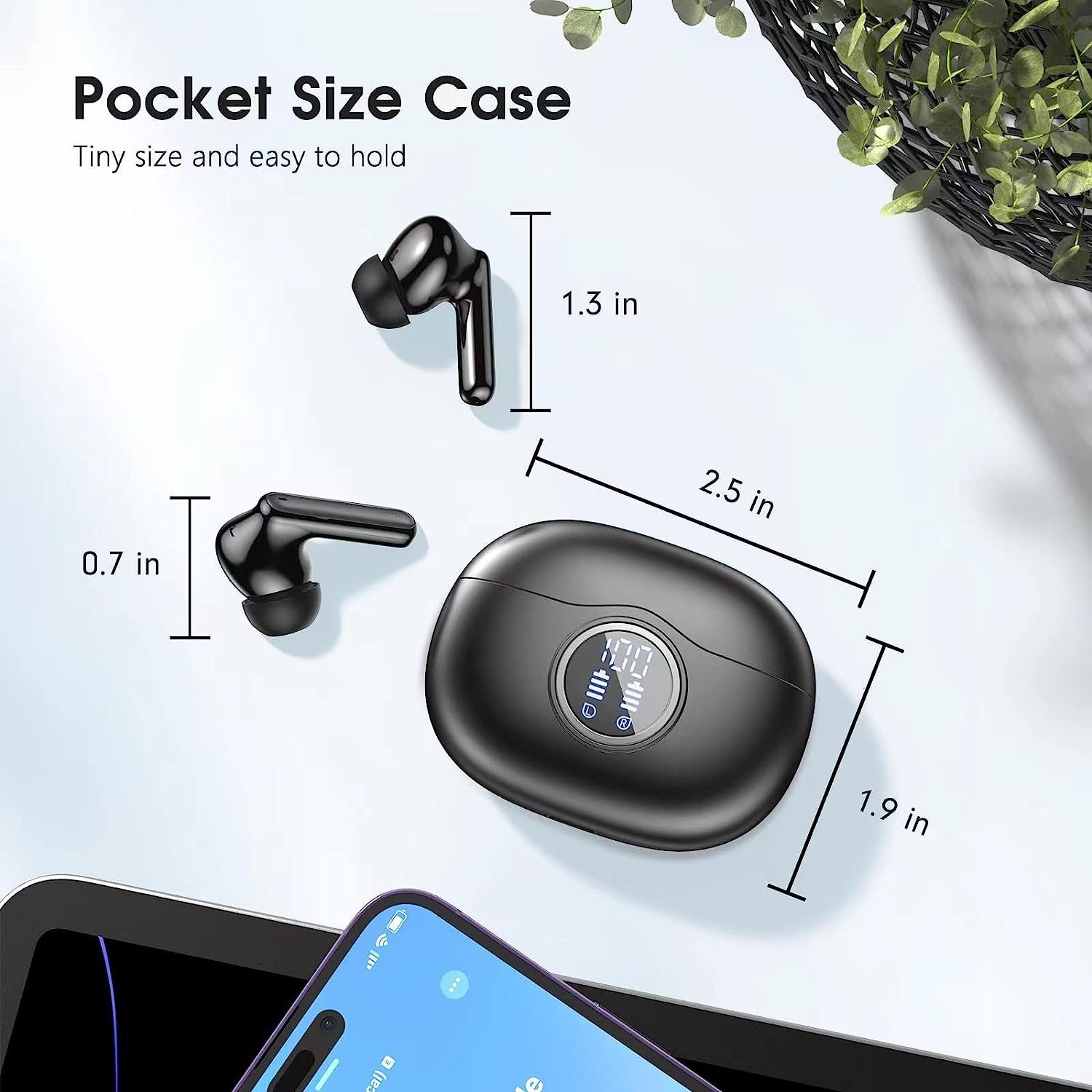 mit Bluetooth Cancelling USB-C) 50 Kabellos 5.3 Wasserdichte, IP7 Std Mutoy Kopfhörer Akku, Bluetooth Kopfhörer, Noise In-Ear-Kopfhörer Aufladen (Touch-Bedienung,