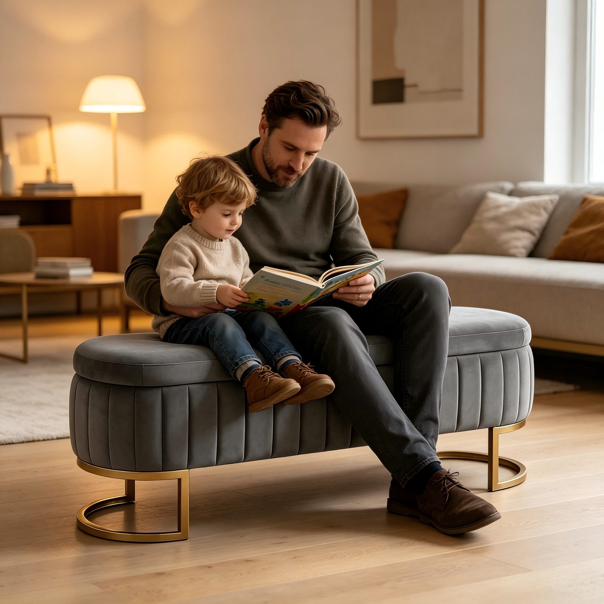 HAUSS SPOLE Bettbank Fußbank mit Metallfüße,Polsterbank Sitzbank mit Stauraum,Hellgrau (Schuhbank Fensterbank mit Stauraum-Innenfach und Metallfüßen), Fußbank 130 cm Länge als Bettbank für Doppelbetten