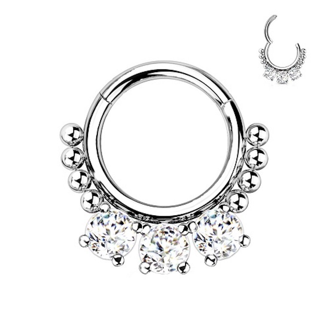 Nasenpiercing Septum Piercing Ring Segmentring Clicker Scharnier 3 Kristallen Perlen