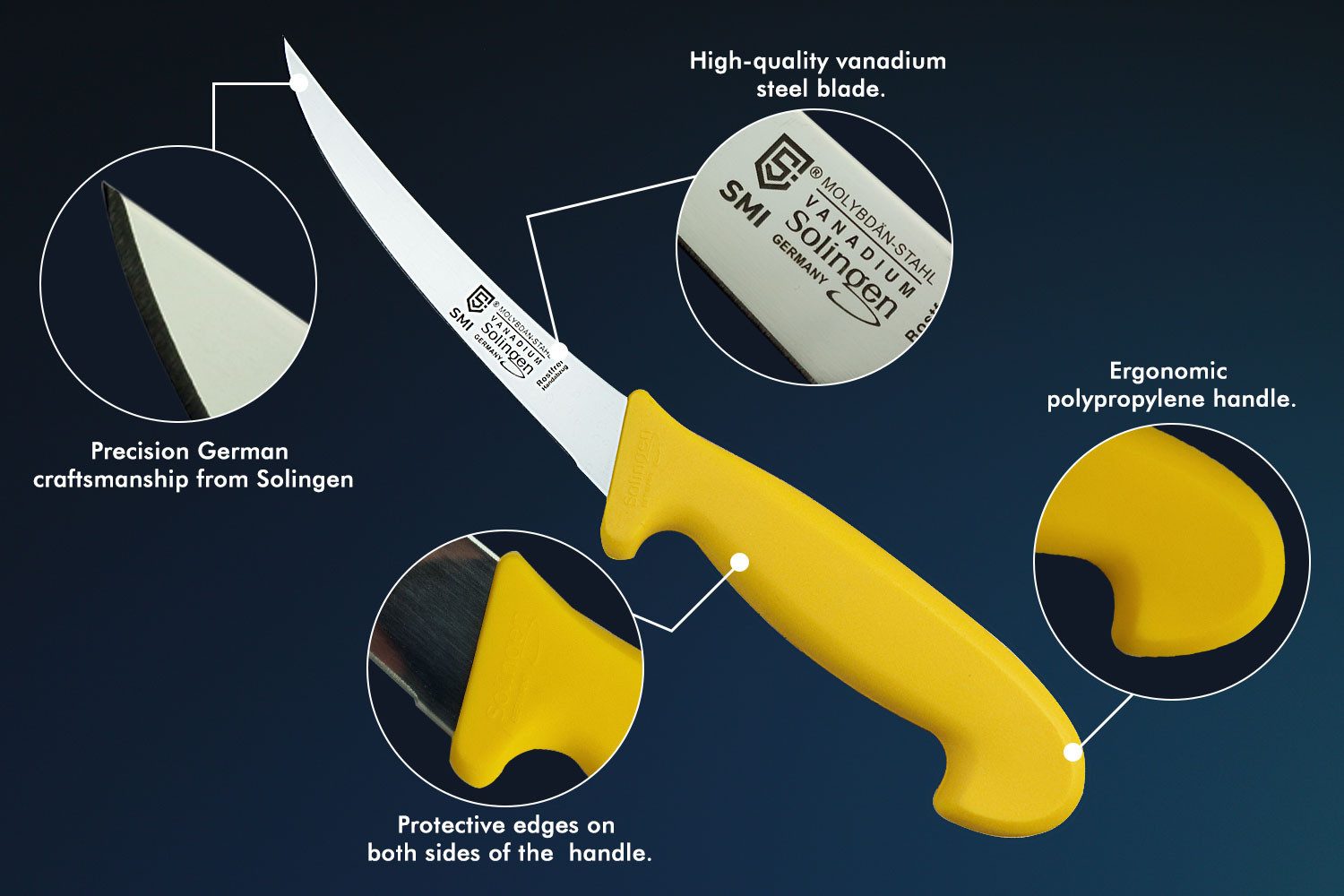 SMI Ausbeinmesser 6 Zoll Küchenmesser Solingen gebogen Metzgermesser Fleischmesser – Bild 4 von 5
