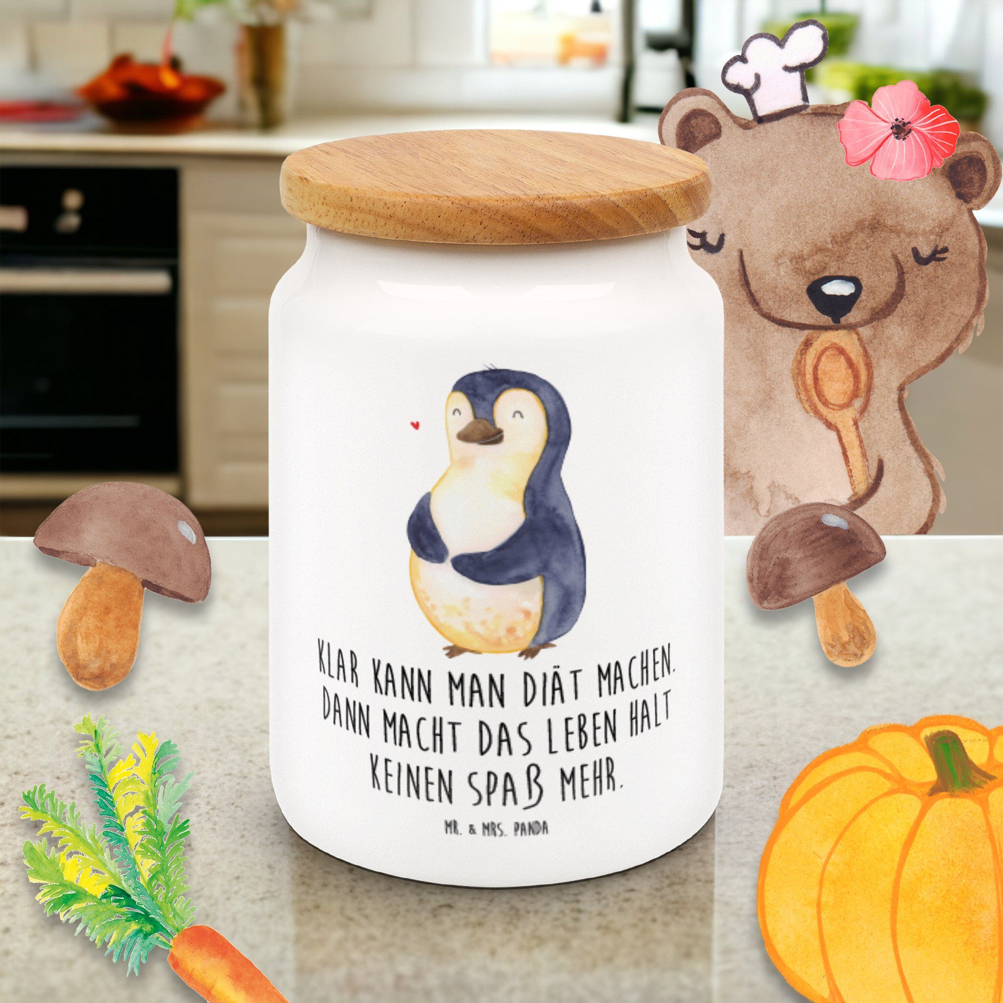 & Panda Keramik, Geschenk, - Diät - Gewicht, Vorratsd, Abnehmen, Mr. foodbaby, Weiß Vorratsdose Mrs. Pinguin (1-tlg)