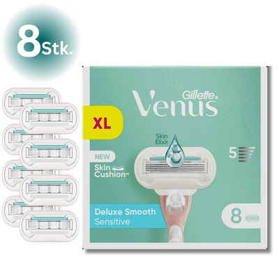 Gillette Venus Rasierklingen Deluxe Smooth Sensitive 8 Rasierklingen, Skin Cushion, SklinElixir für eine glatte & sanfte Haut, Verpackung recyclebar