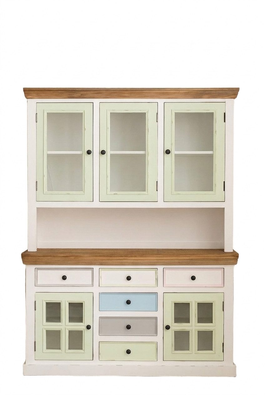 WOLF MÖBEL Vitrine SIENA Buffet-Aufsatz mit 3 Glastüren weiß/mana (145 x 38 x 115)