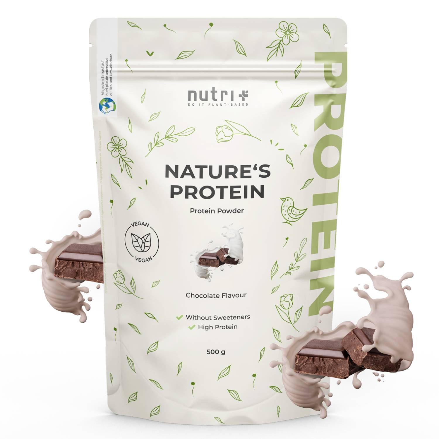 nutri+ Natures Protein - Eiweißpulver ohne Süßstoff Pulver, 1 er