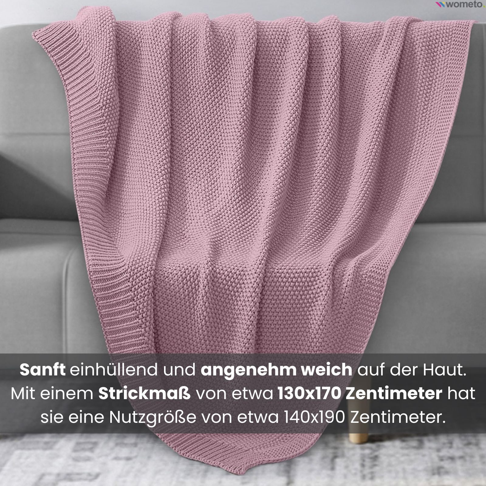 Wohndecke Strick, wometo, OEKO-TEX®, Kuscheldecke mit edlem & schlichtem Strickmuster