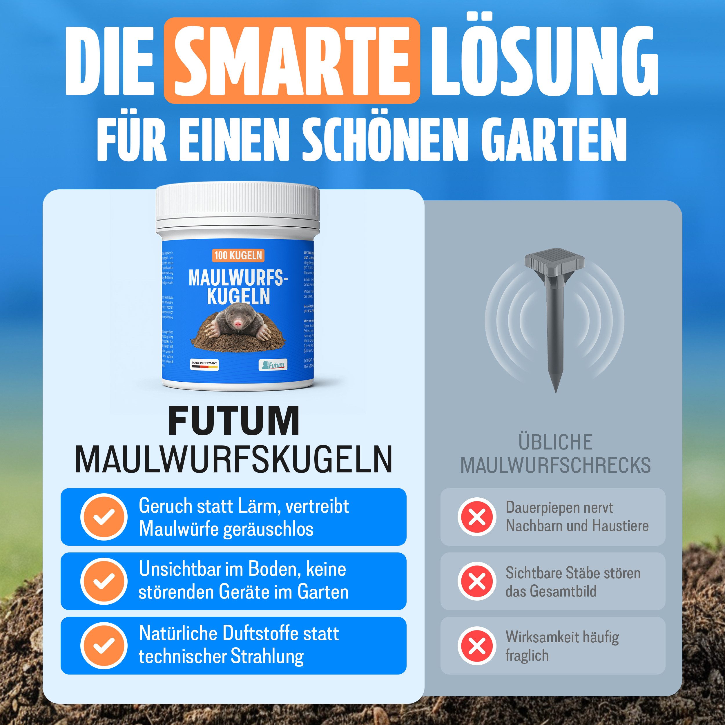 FUTUM Vergrämungsmittel 100er Maulwurf-Kugeln 100 Kugeln zur Maulwurfs Abwehr, 100-St., MADE IN GERMANY – Bild 5 von 5