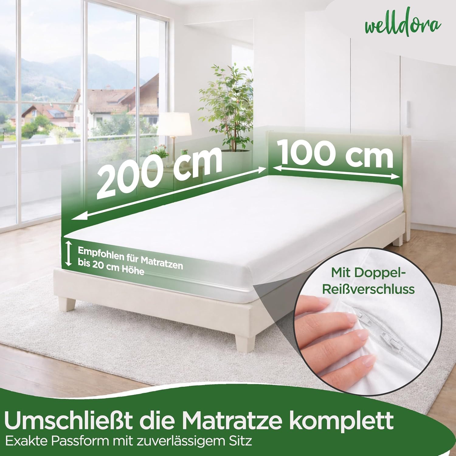 Encasing Premium Milbenbezug Matratzen ǀ Allergiker Matratzenschoner Welldora, fachärztlich getestet, Allergiker Bettwäsche mit Reissverschluss 360°