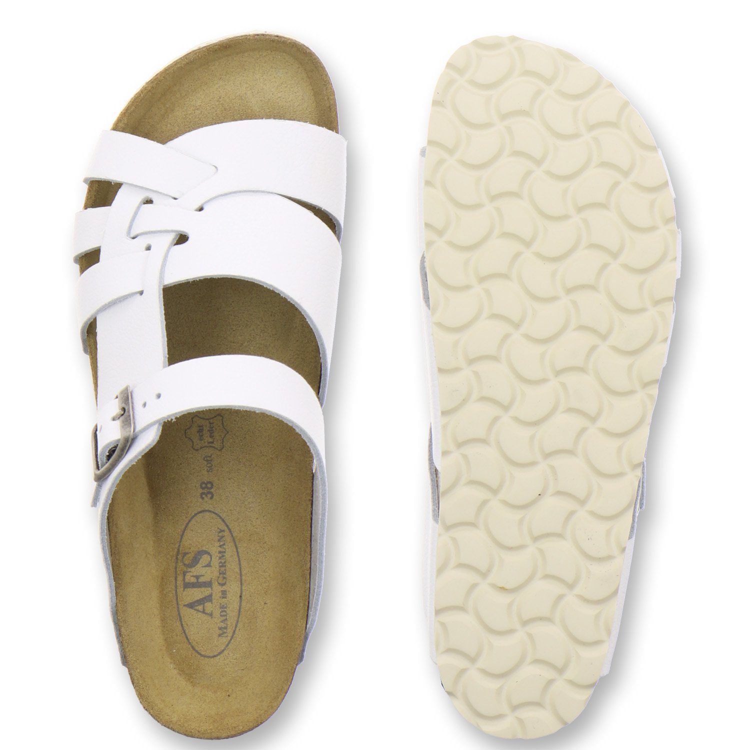 AFS-Schuhe 2122 Pantolette Fussbett, Damen in Germany für mit Leder Glattleder aus weiß Made