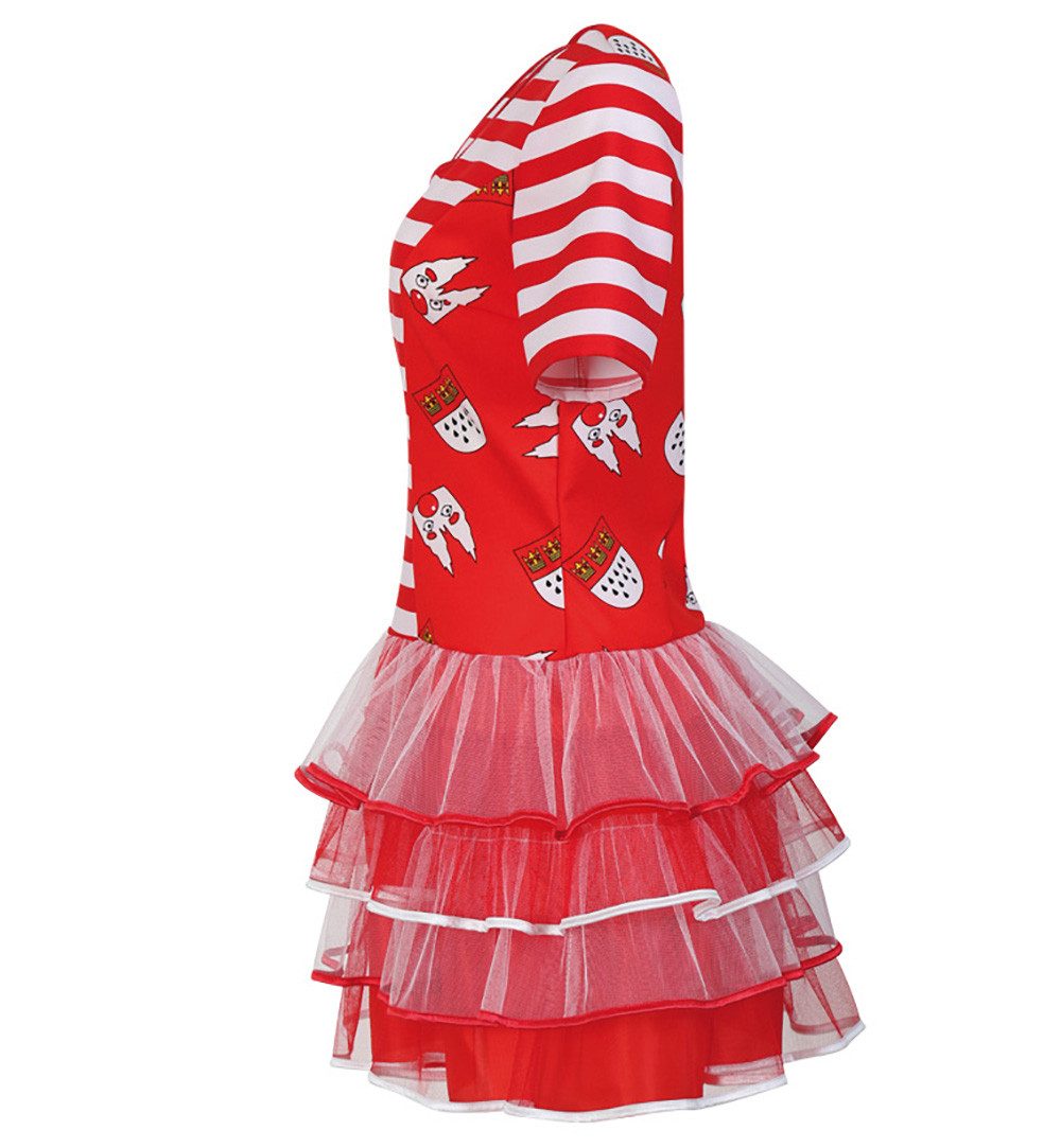Fries Kostüm Damen Kleid Kölle Alaaf Köln Karneval Fasching Party Rot Weiß
