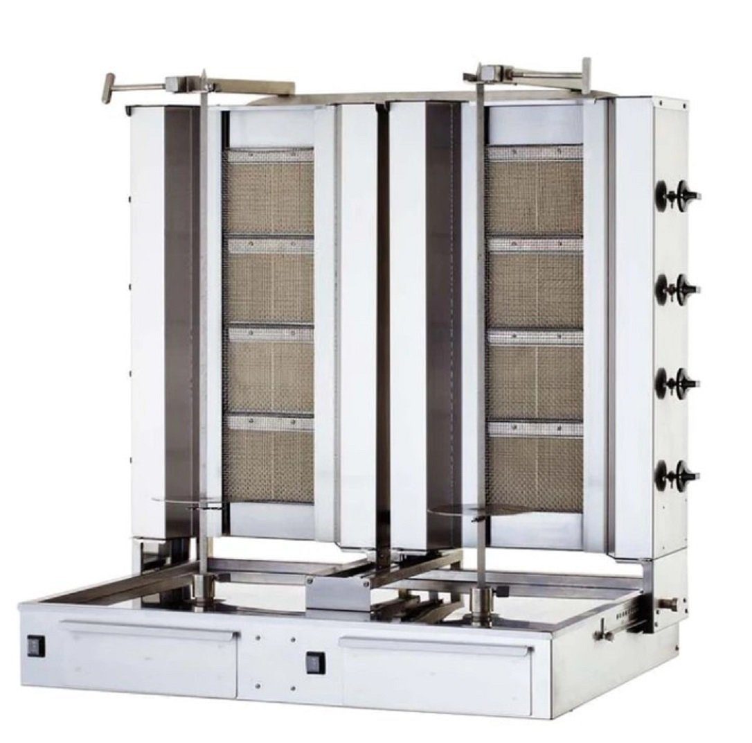 Gastronics Dönergrill Dönergrill / Gyrosgrill 4+4 Brenner Doppelmaschine Motor unten