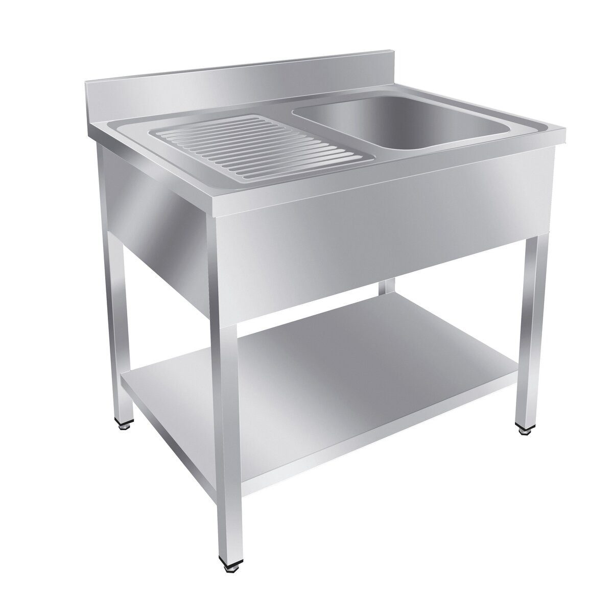 GastroHero Arbeitstisch Spültisch 100x60 cm - Edelstahl mit Becken - Gastro - Spüle