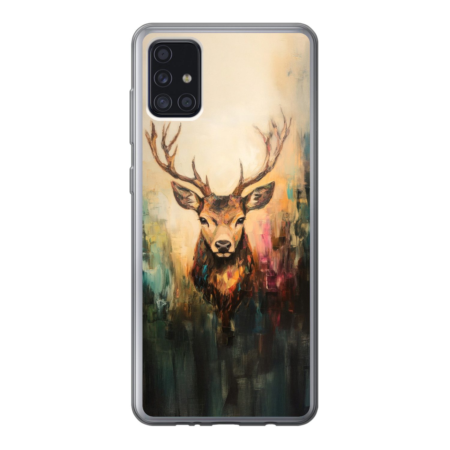 MuchoWow Handyhülle für Samsung Galaxy A52 5G Hirsch - Gemalt - Geweih - Braun, Smartphone-Bumper, Print, Handy Schutzhülle Dünn