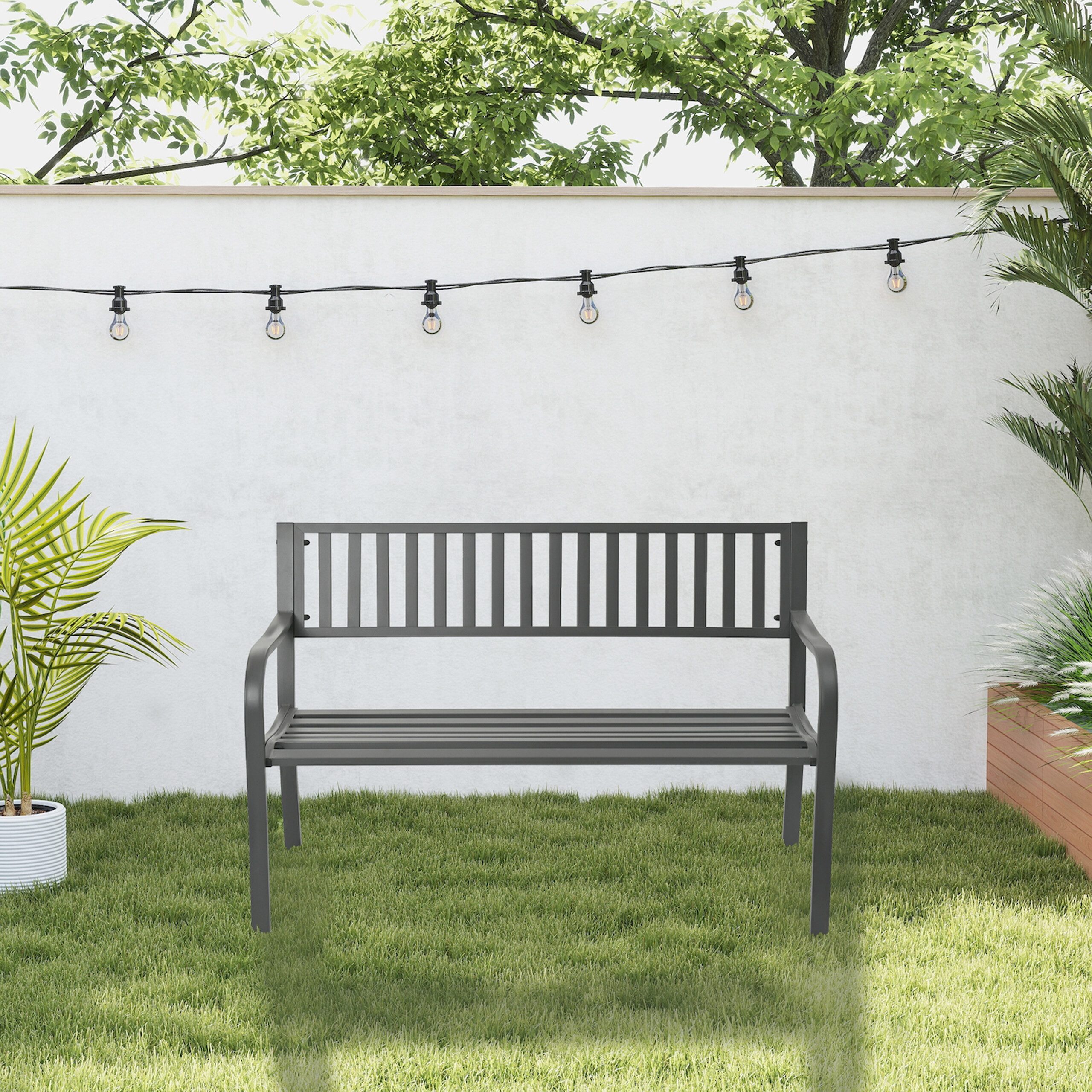 relaxdays Gartenbank aus Metall, grau