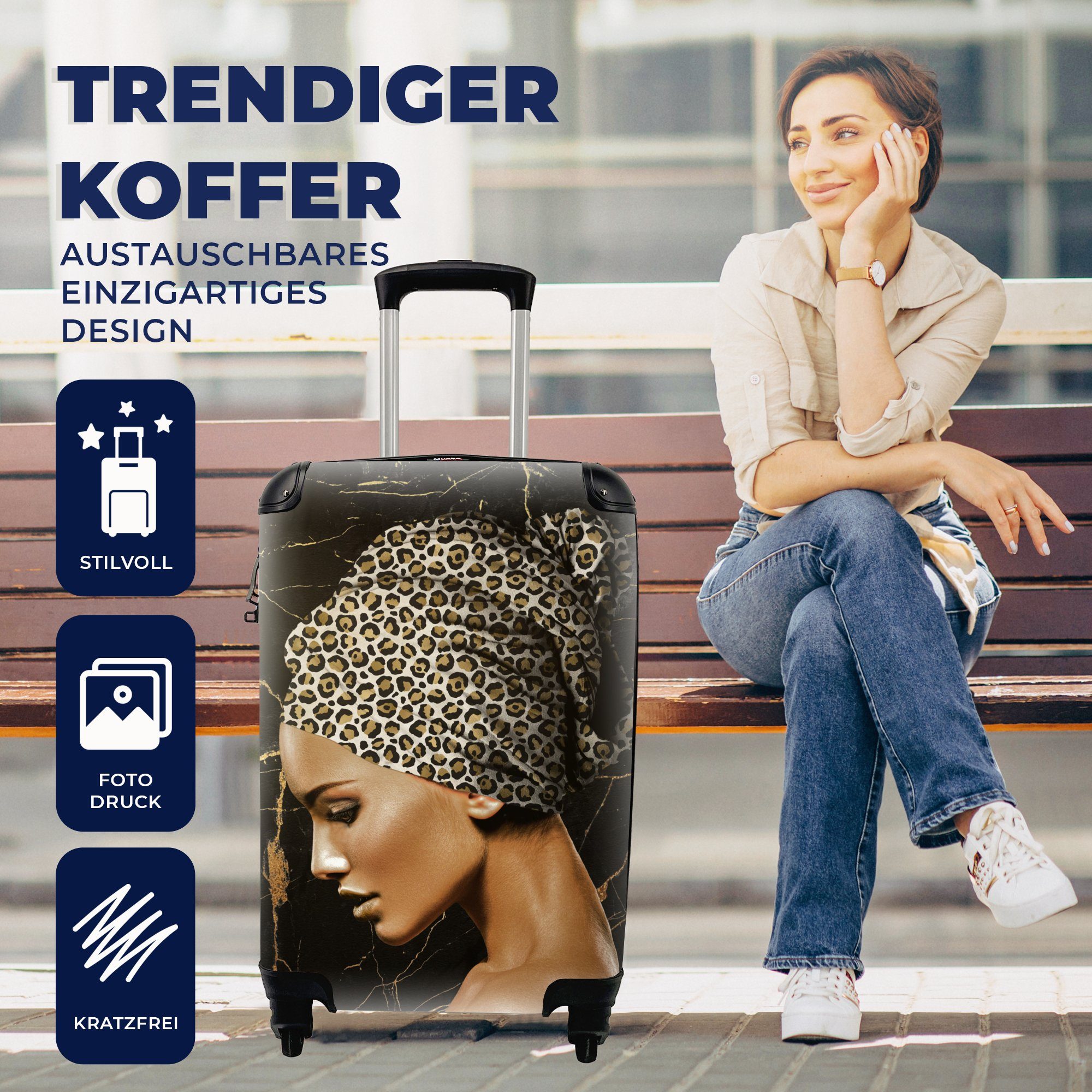 Reisetasche mit Handgepäckkoffer Rollen, Handgepäck Frau Abstrakt, - - rollen, Reisekoffer 4 Trolley, Kopftuch MuchoWow Ferien, für