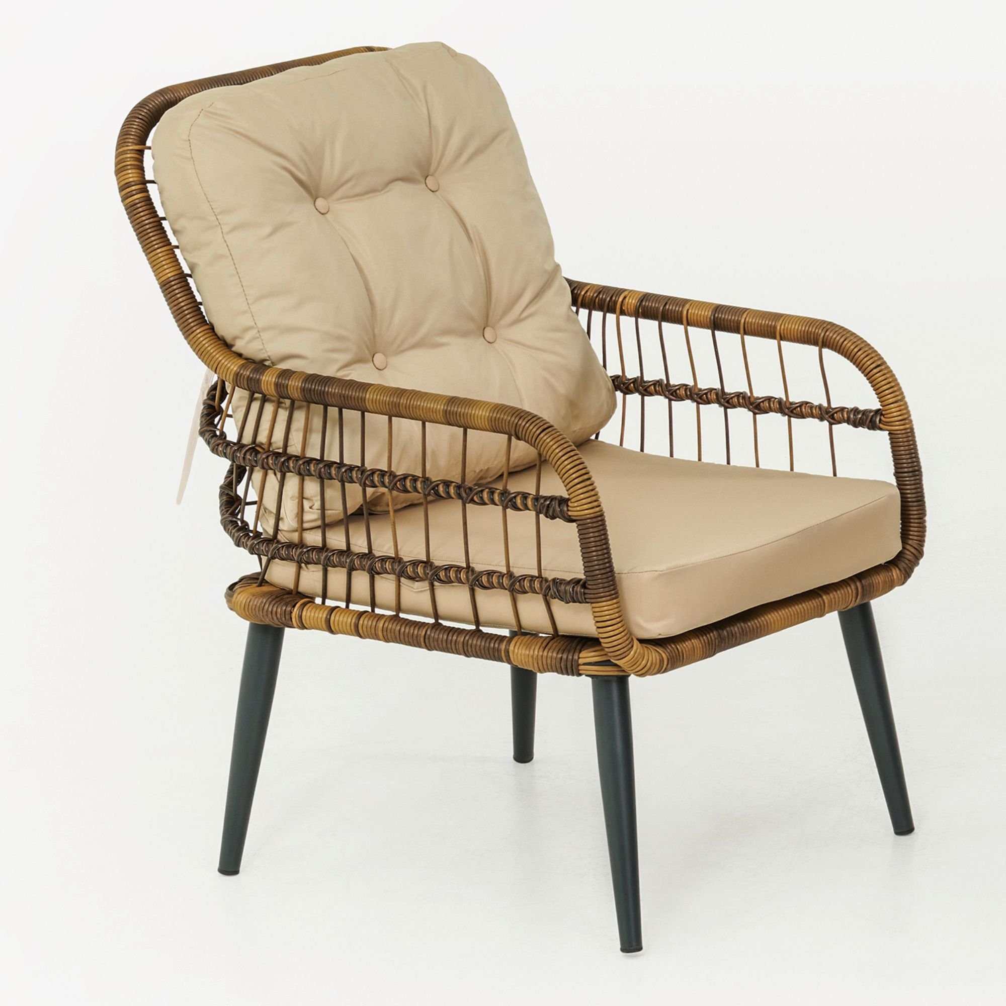 Capri Swing Gartenlounge-Set Rattan Lounge Gartenmöbel Set 4 Personen Bistroset mit Stühle & Bank