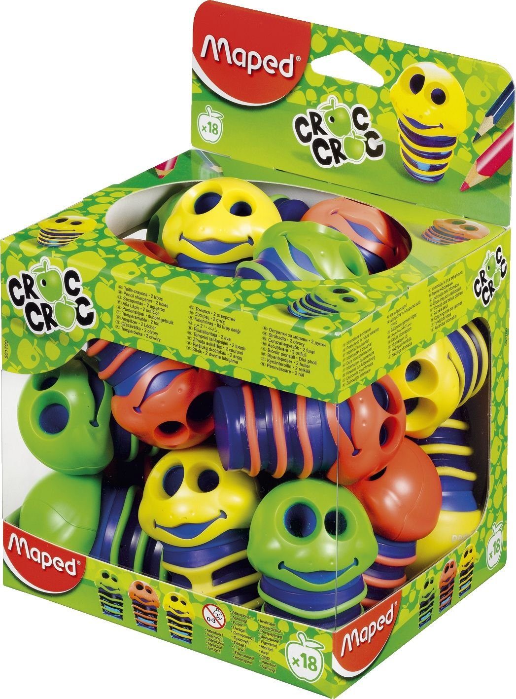 MAPED Anspitzer Spitzer mit Auffangbehälter Croc Croc 2 Stiftgrößen farbig sortiert