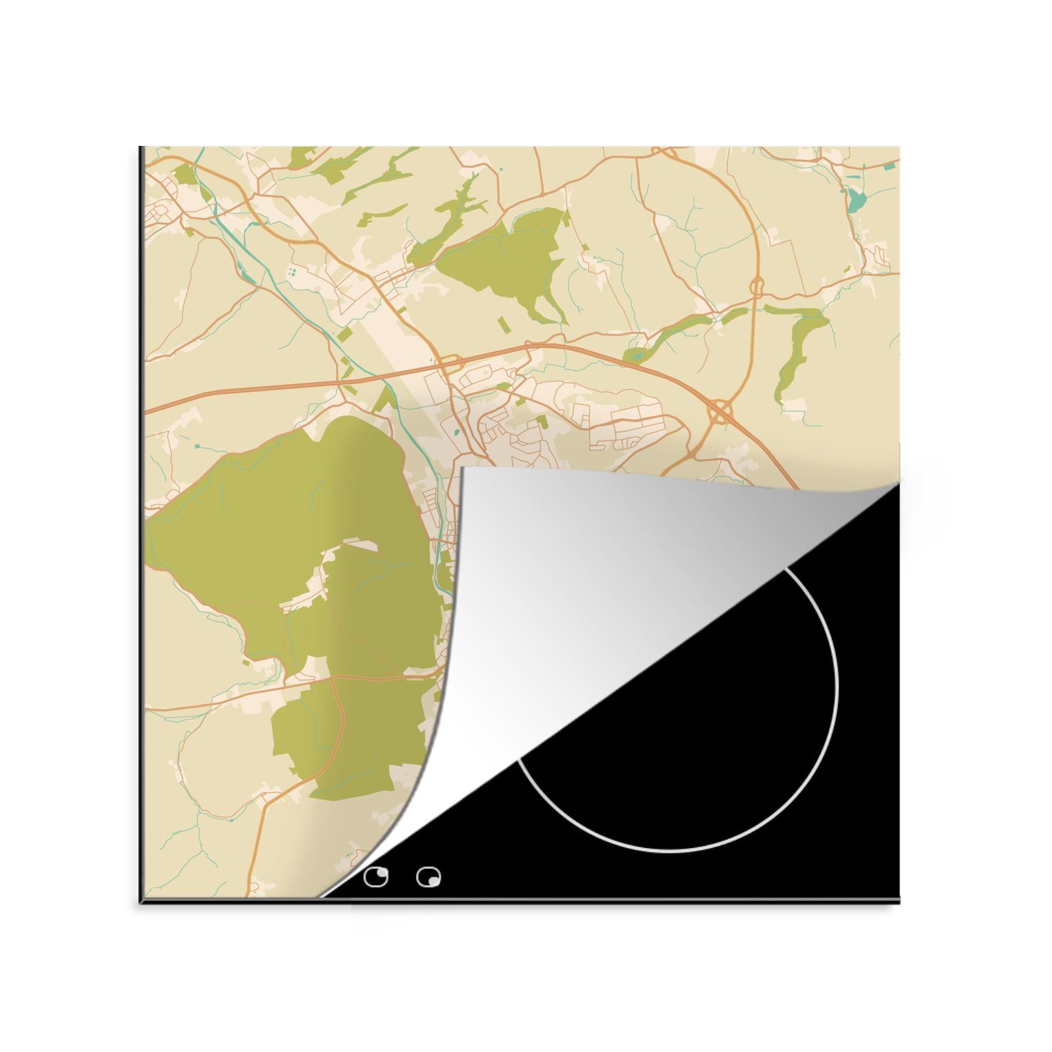 MuchoWow Herdblende-/Abdeckplatte Karte (1 Ceranfeldabdeckung, Vintage Vinyl, küche Gera 78x78 tlg), Stadtplan - - - Stadtplan, Arbeitsplatte cm, für von